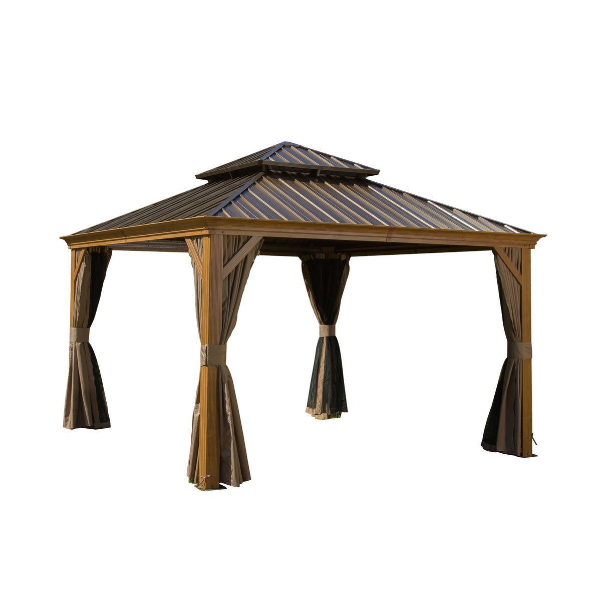 12x12 ft Yellow Brown Aluminum Double Roof Hardtop Gazebo