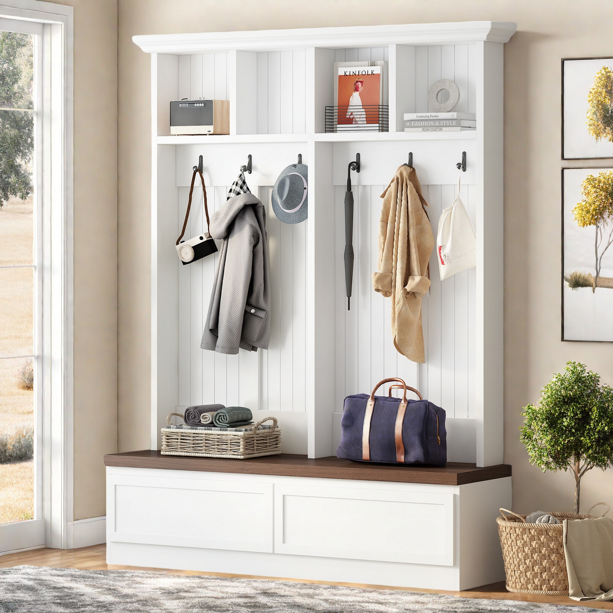 White Hall Tree with Bench, 55.9 in Wide