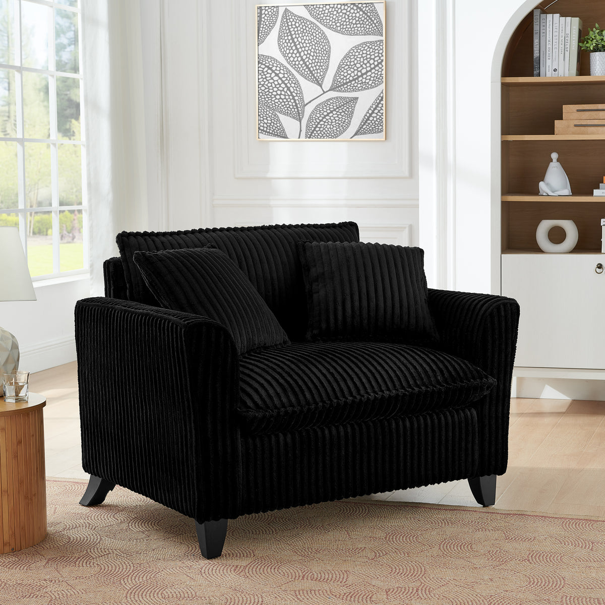 Black Corduroy Accent Chair, Plastic Legs