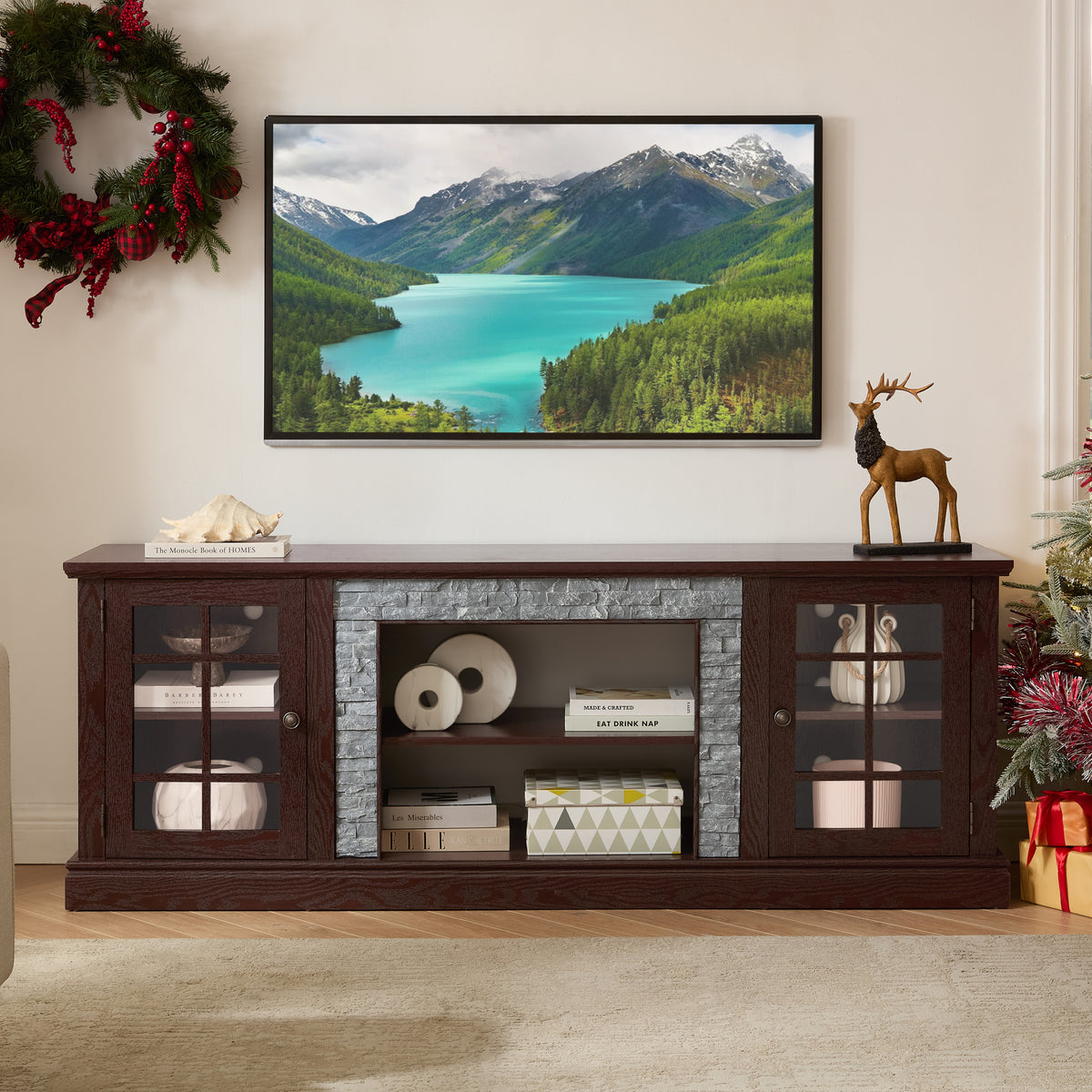 Cherry Entertainment Center for TVs up to 75 in, 70.1 in Wide