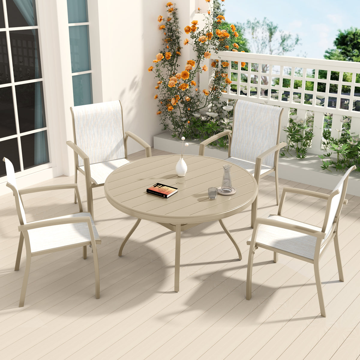 Sandstone Metal Stackable 5-Piece Patio Dining Set for 4, Round