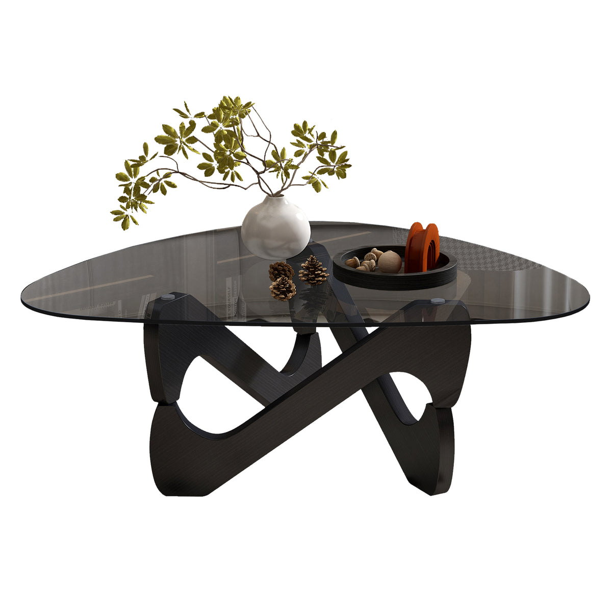 Black Glass Top Coffee Table, 32.3 in, 14 in Tall