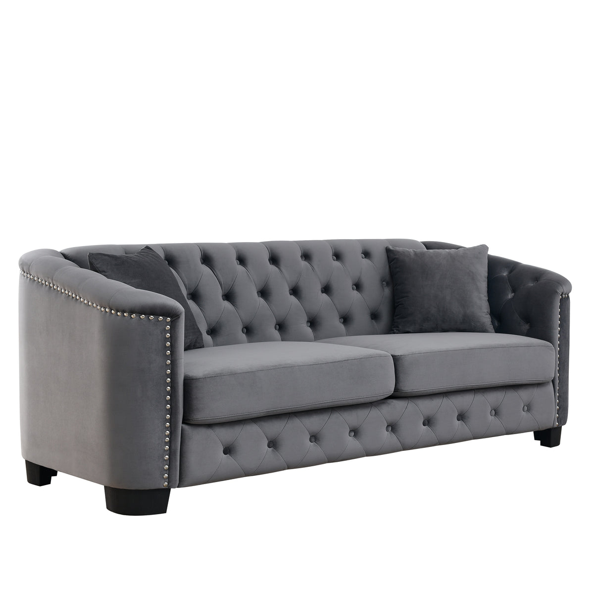 Gray Velvet 3-Seat Chesterfield Sofa, 77 in Wide