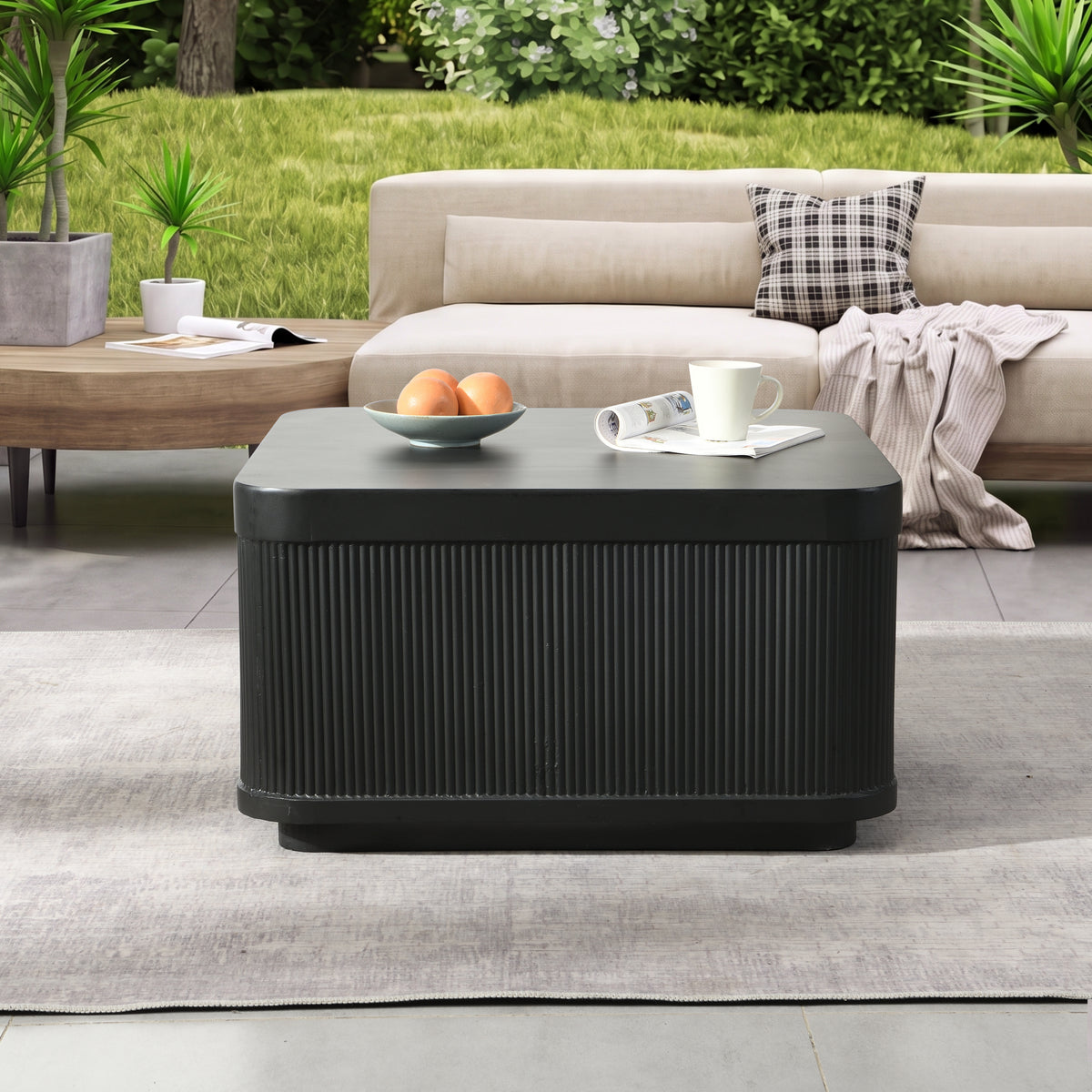 Black Square Outdoor Coffee Table, 32 in Wide