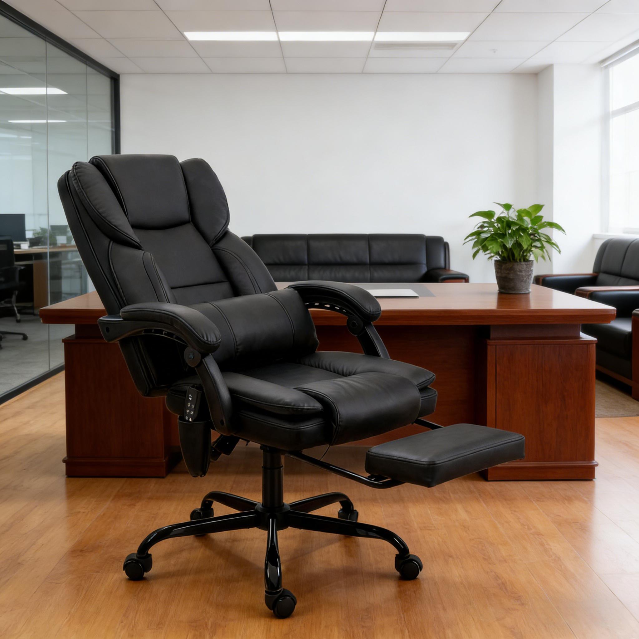 Massage Lumbar Support Office Chair, 265 lb Capacity, Black, 46.5 in Tall