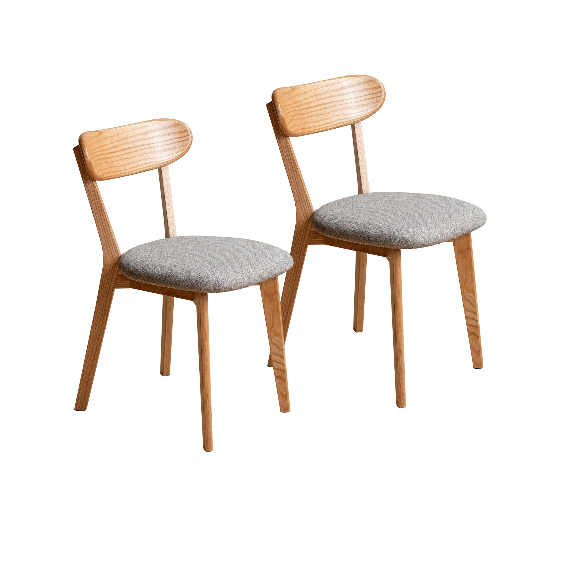 Oak Dining Chairs Set of 2, Mid-Century with Grey Seat