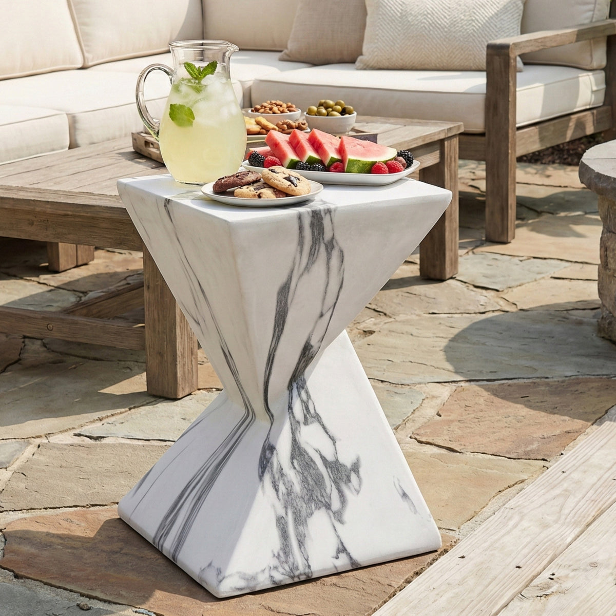 Outdoor Side Table, Fluted, 18.5 in Tall