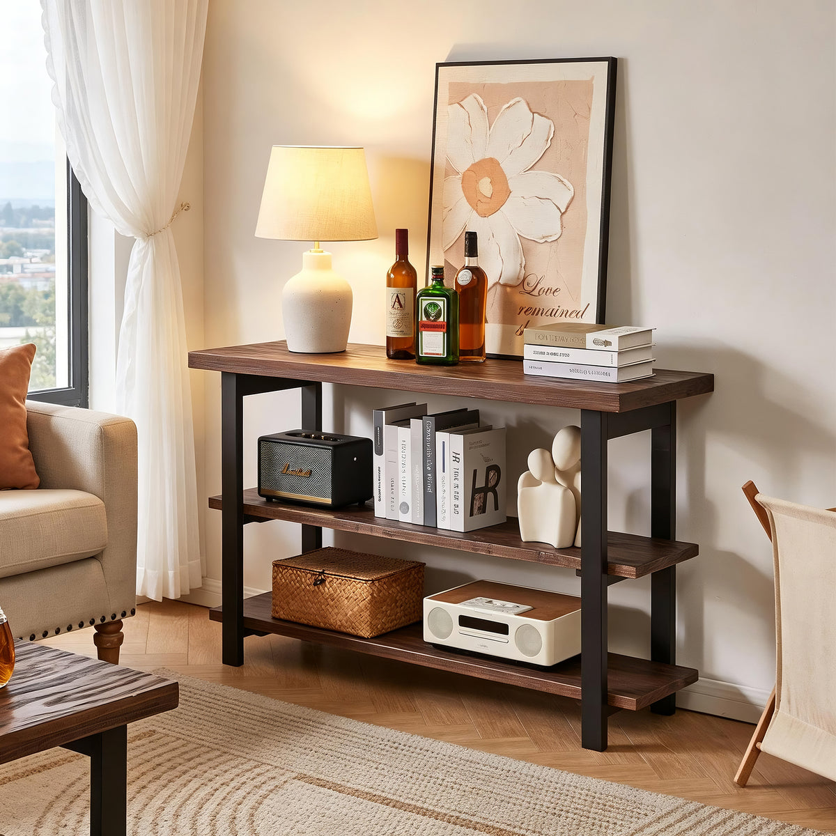 Walnut Console Table with Storage, 48 in Wide