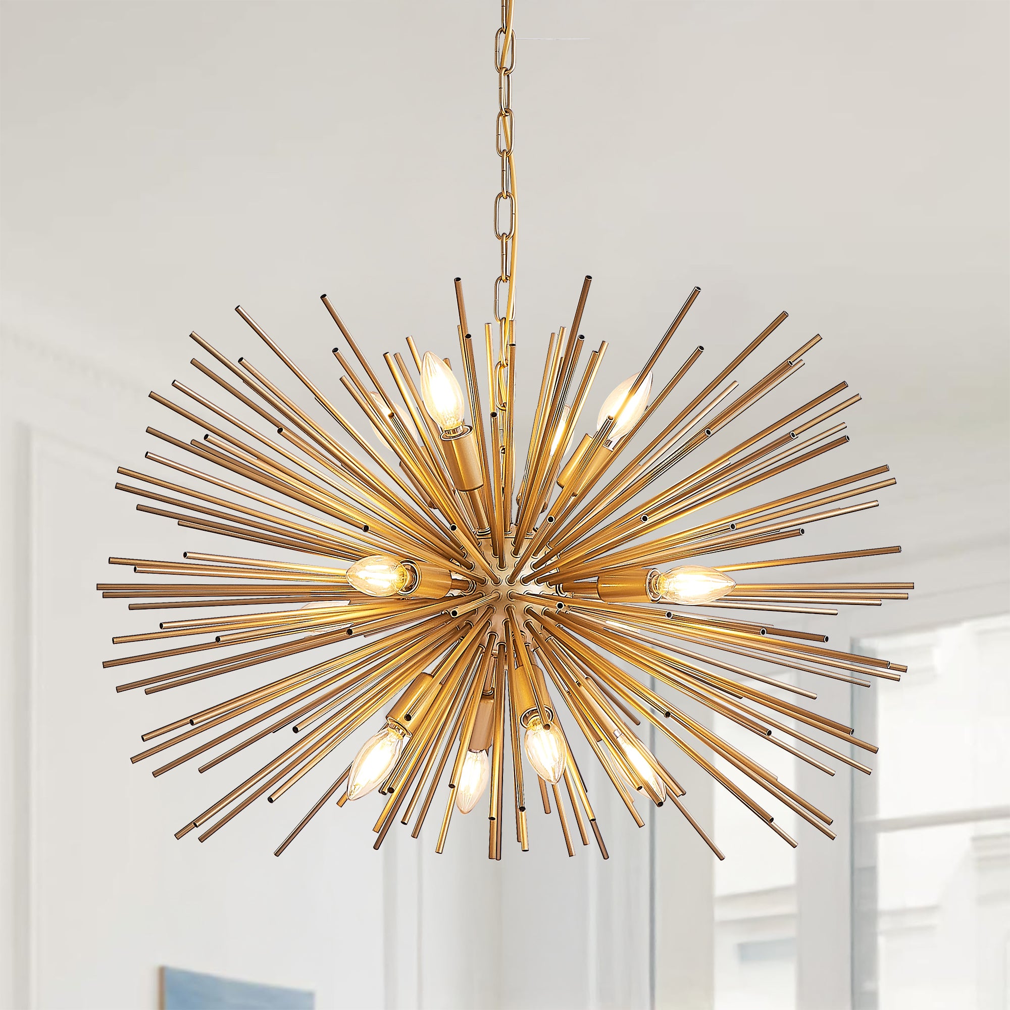 Chandelier, 12-Light Starburst Design, Gold