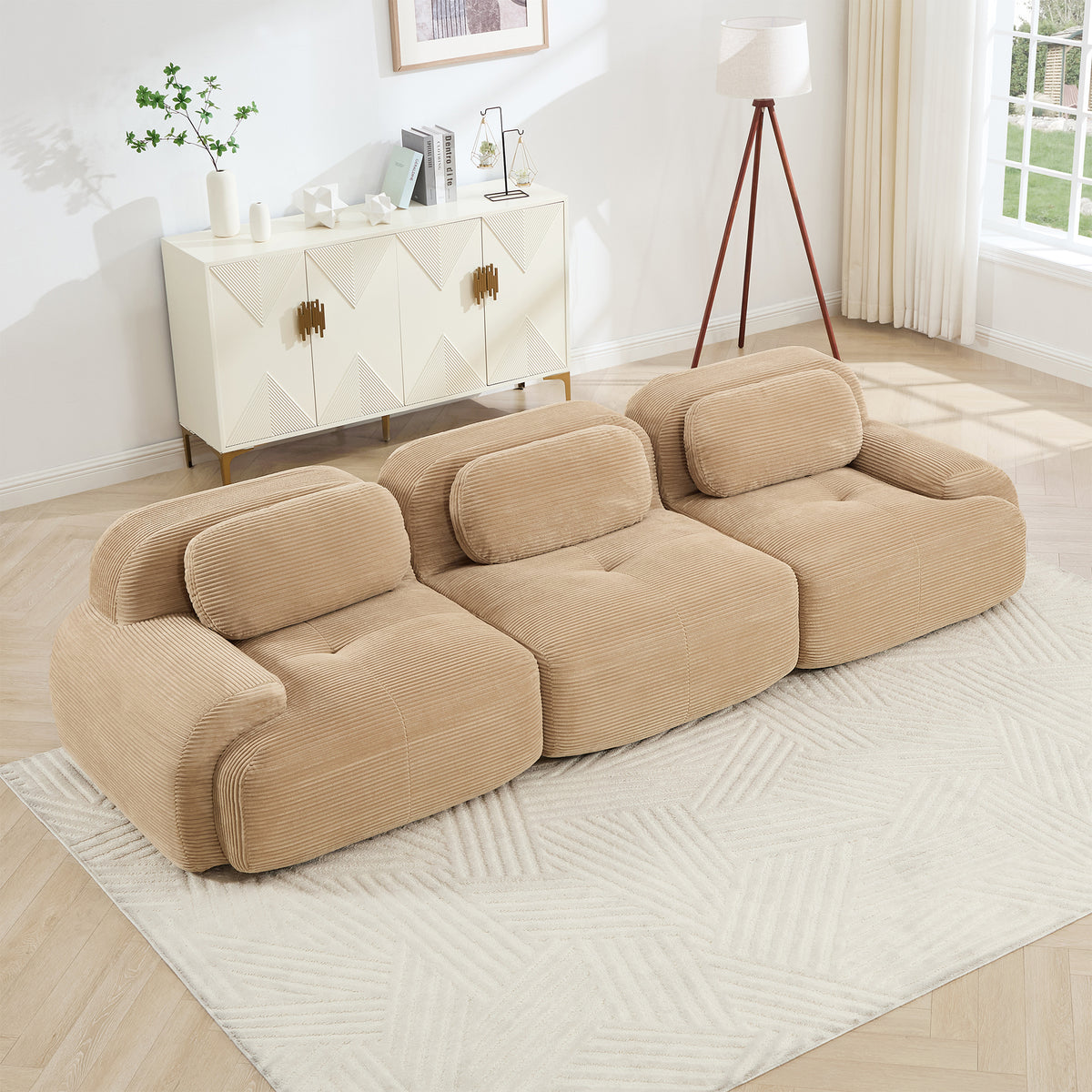 Camel Corduroy Modular 3-Seat Curved Sofa