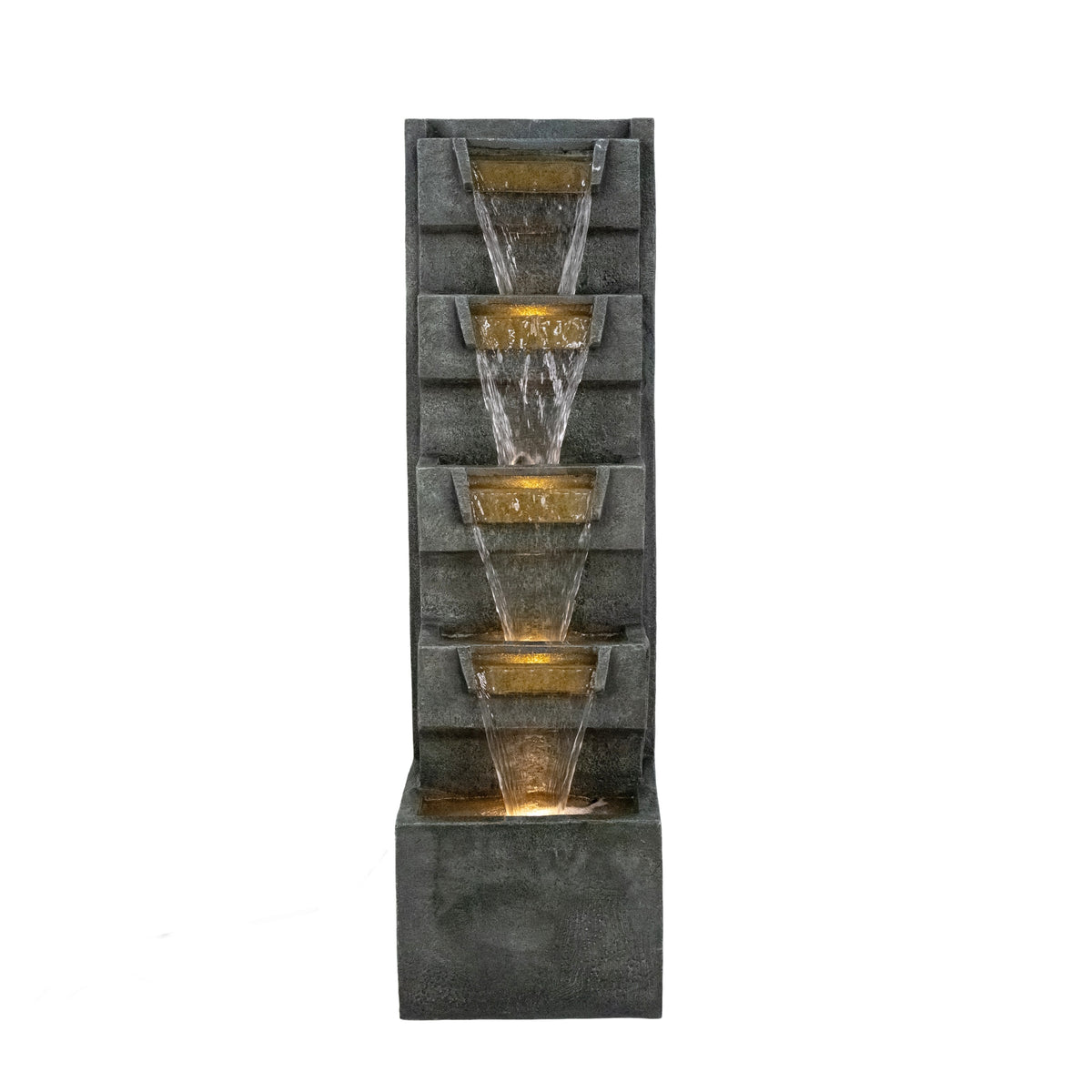 Gray Resin Outdoor Water Fountain, 39.4 in Tall, 11.6 in Deep