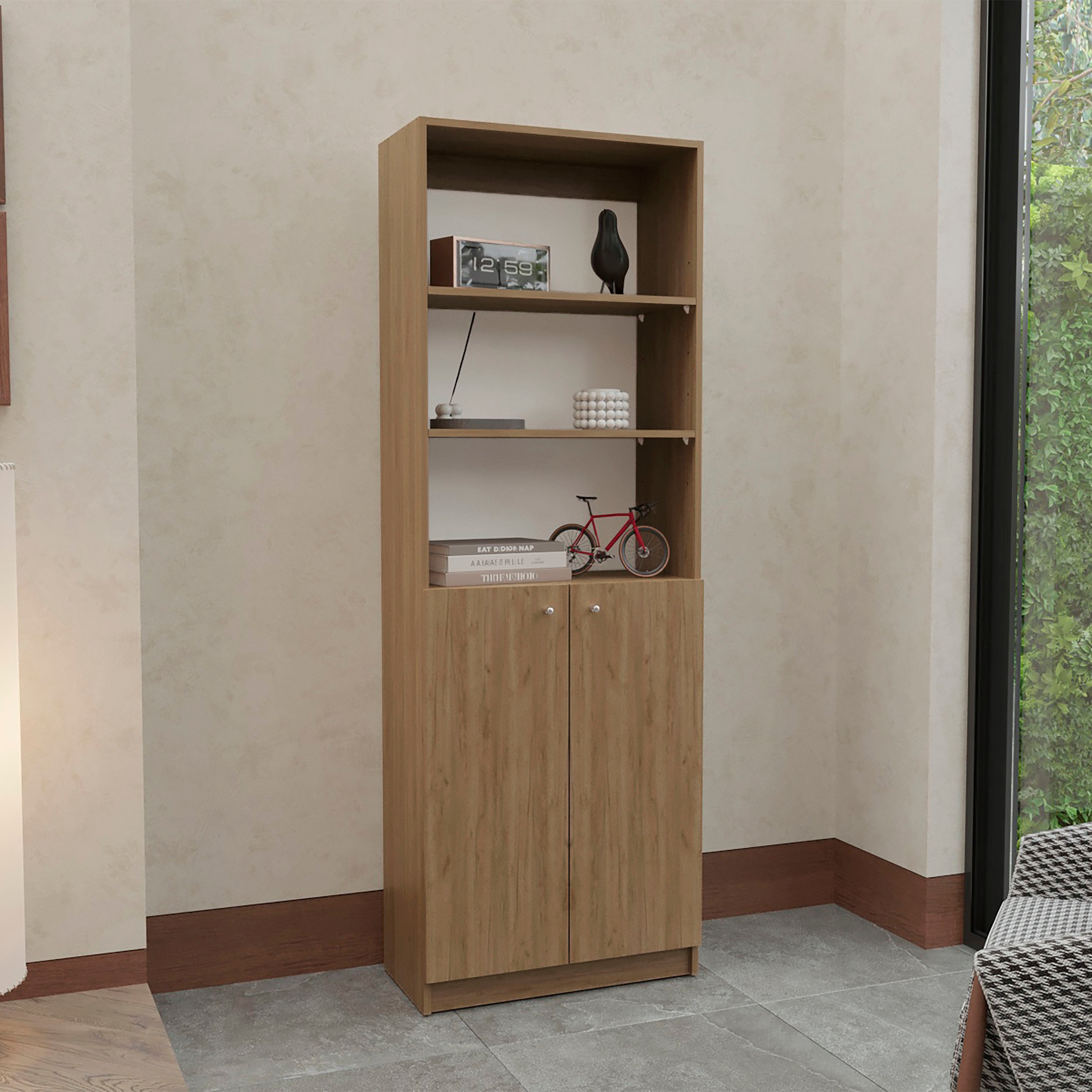 Modern Storage Cabinet with Doors, Cupboard, 24.7 in, Cream, 11.8 in Deep