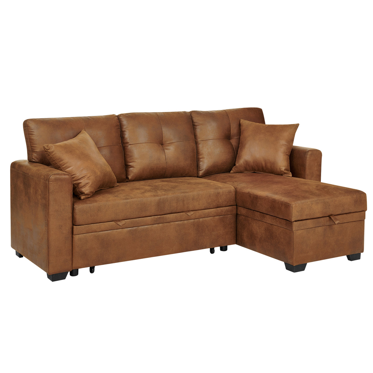 Light Brown Sleeper Sectional with Chaise, 71 in Wide
