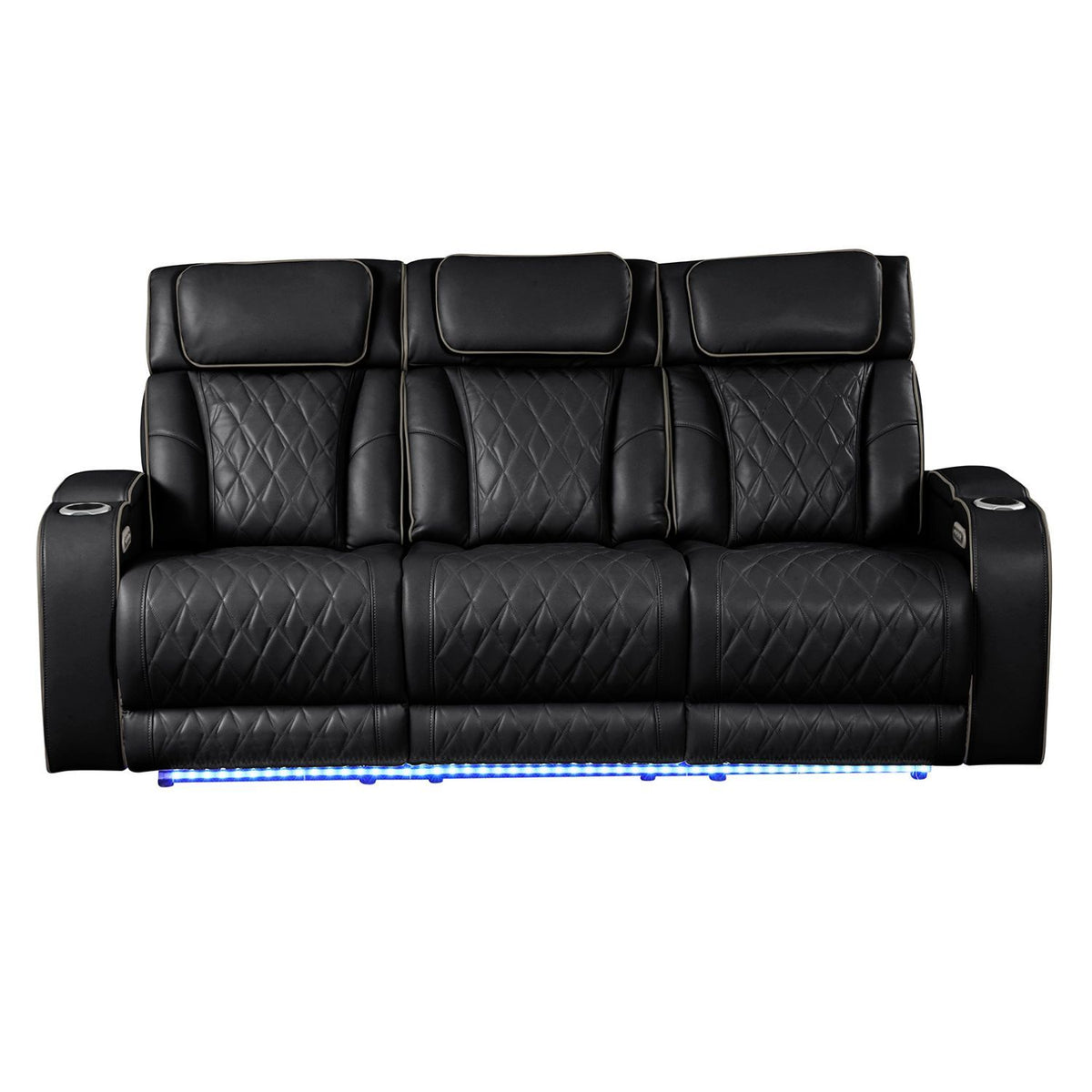 Black Vegan Leather Power Reclining Sofa, Massage, 86 in Wide