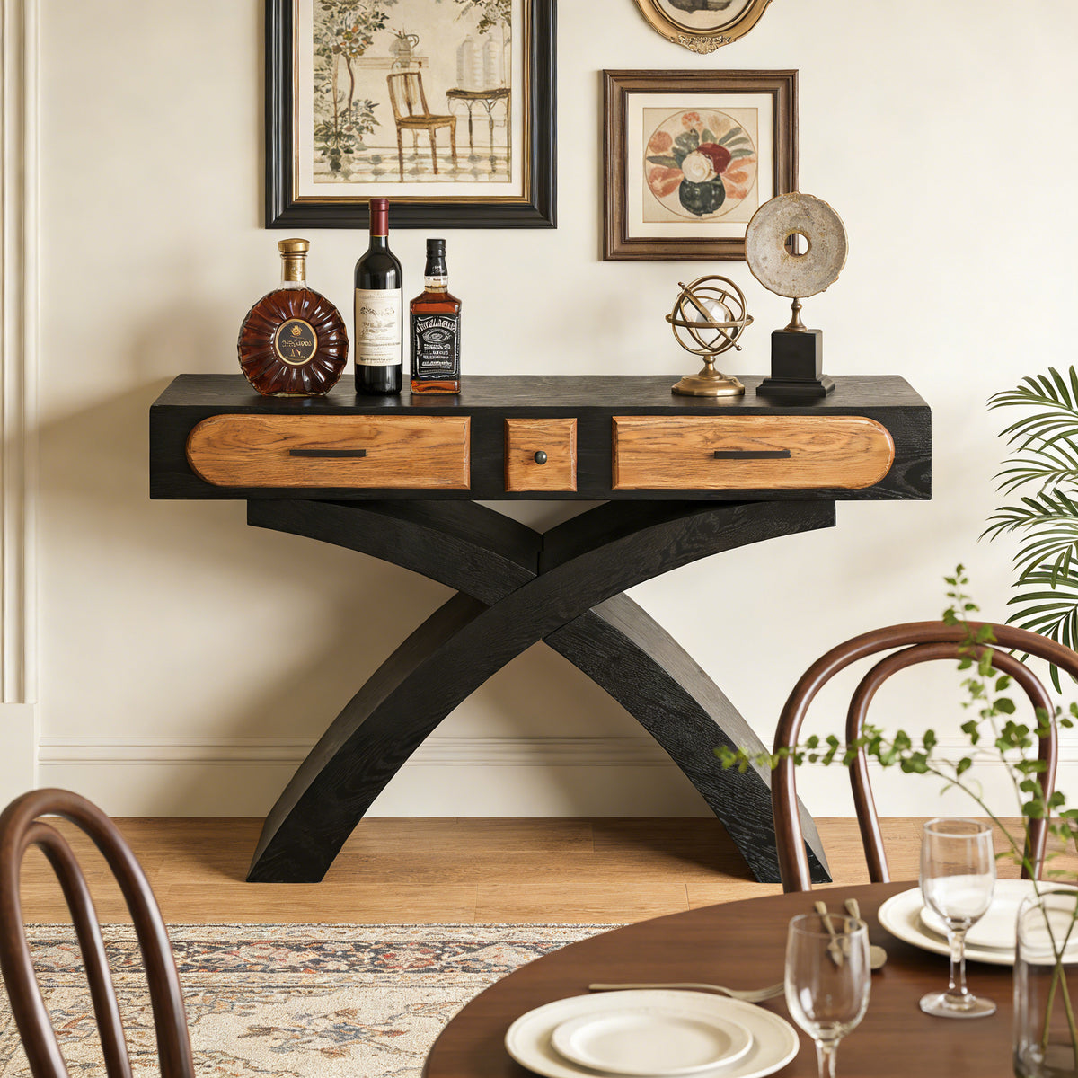 Black Entryway Console Table with Storage, 47.2 in Wide