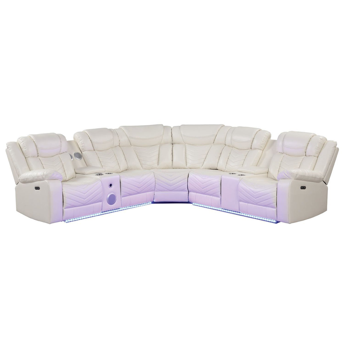 Beige Vegan Leather Power Reclining Sectional, USB Charging