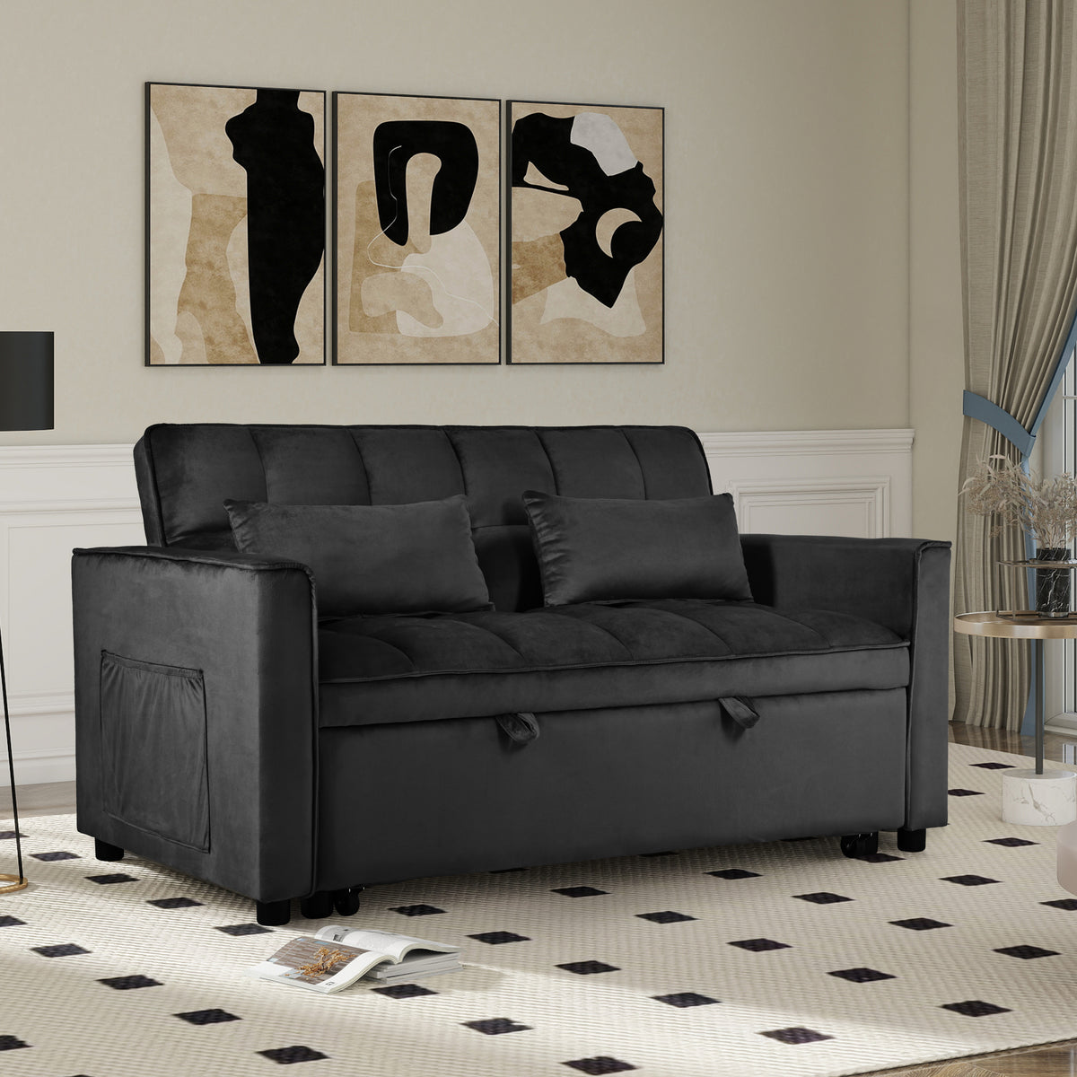 Black Velvet Reclining Loveseat, 54.7 in Wide