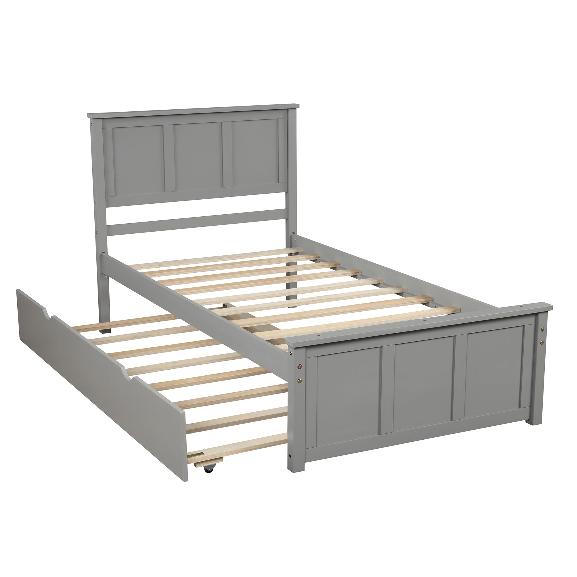 Twin Platform Bed with Pull Out Trundle, Gray