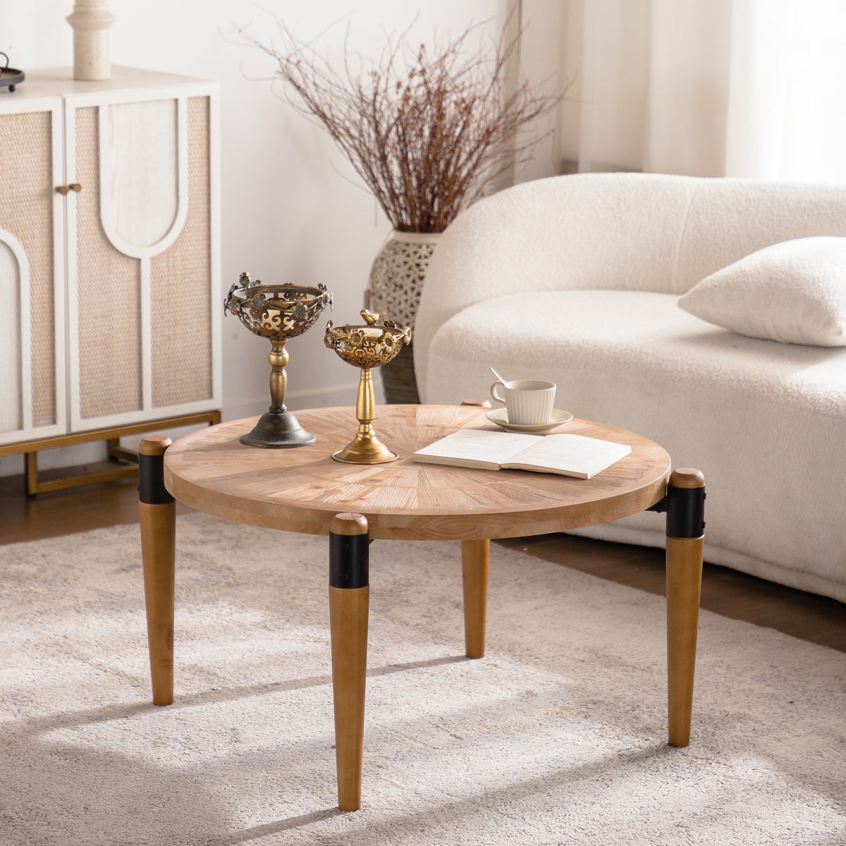 Natural Round Coffee Table, 36.2 in