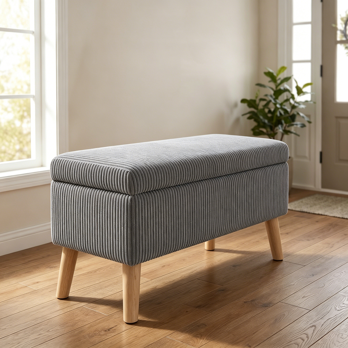 Gray Corduroy Storage Ottoman Bench, 32 in