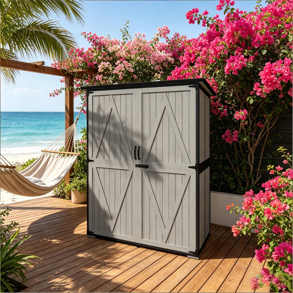 Solid Wood Storage Shed, Black and Gray