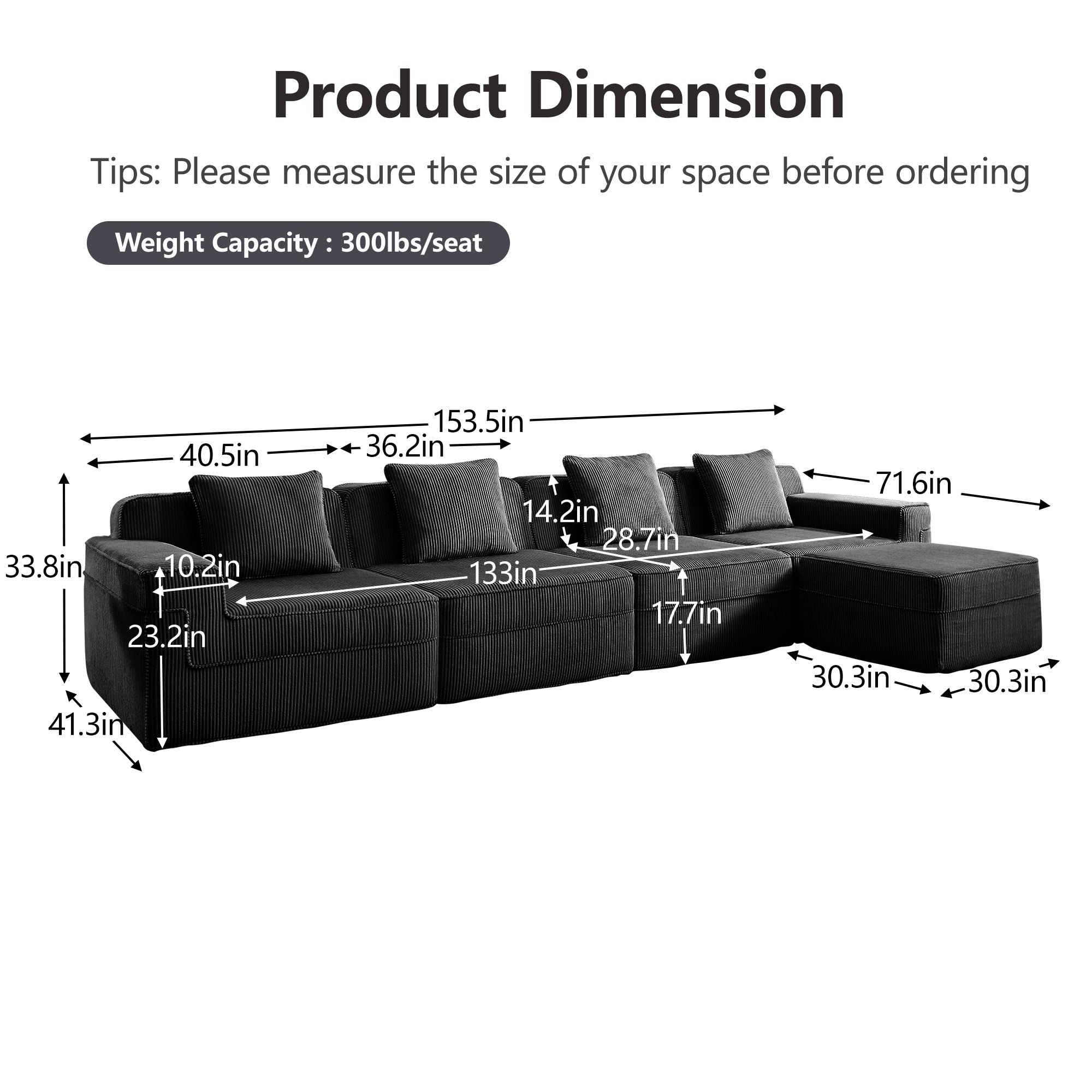 Hudson 4-Seat Boneless Couch in Black #OttOnly_1 #Color_Black