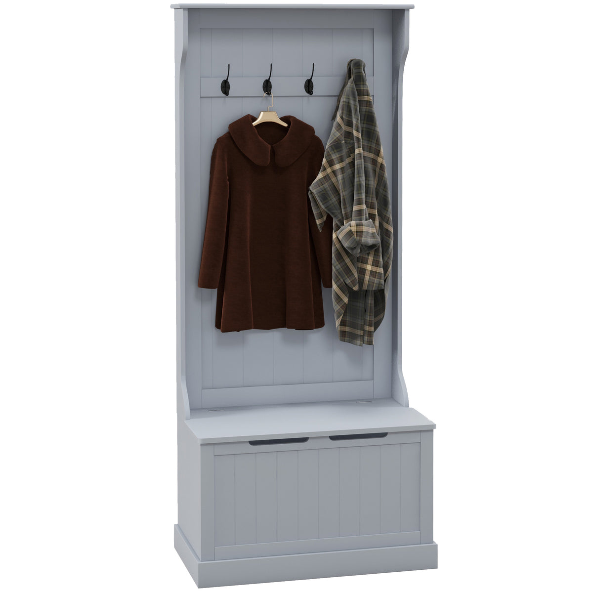 Gray Hall Tree with Bench and Shoe Storage, 28.3 in Wide
