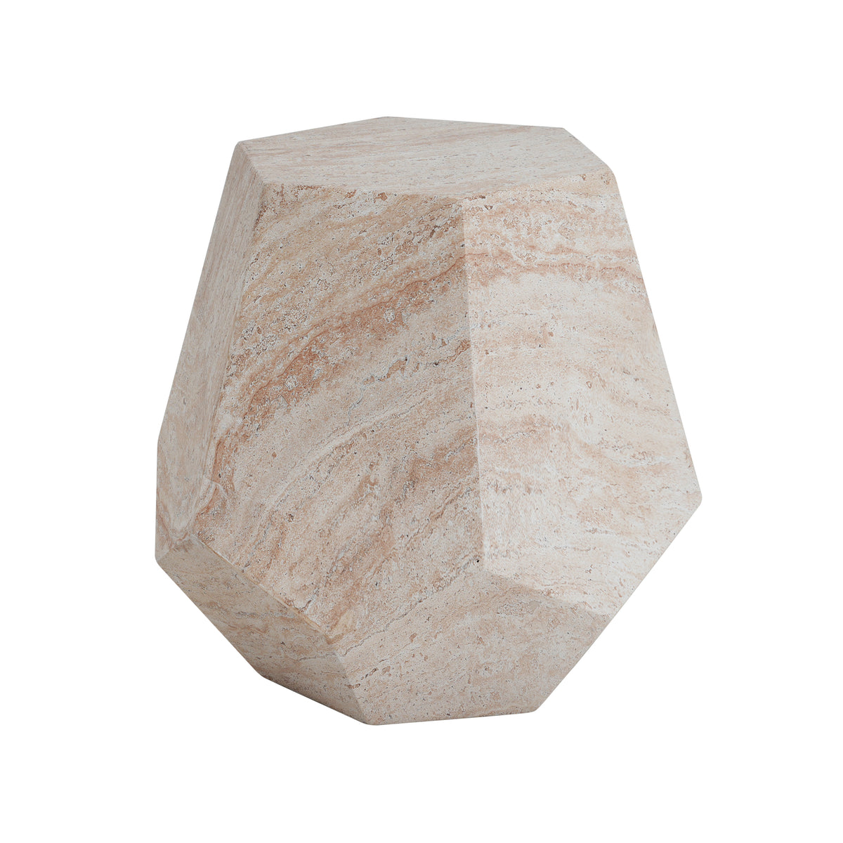 Beige Hexagonal Outdoor Side Table, 20.5 in Tall