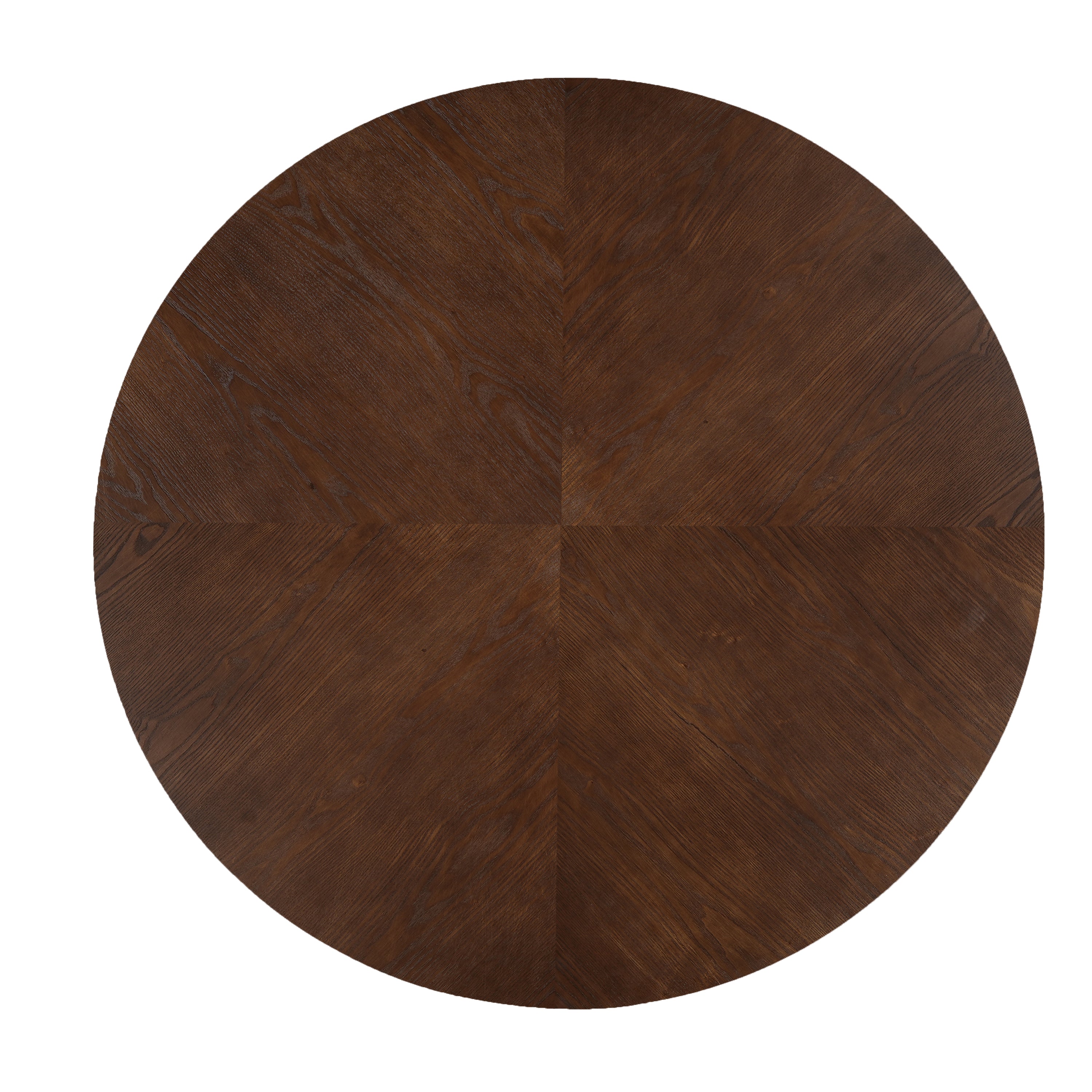 Overhead view of the walnut wood-grain round tabletop