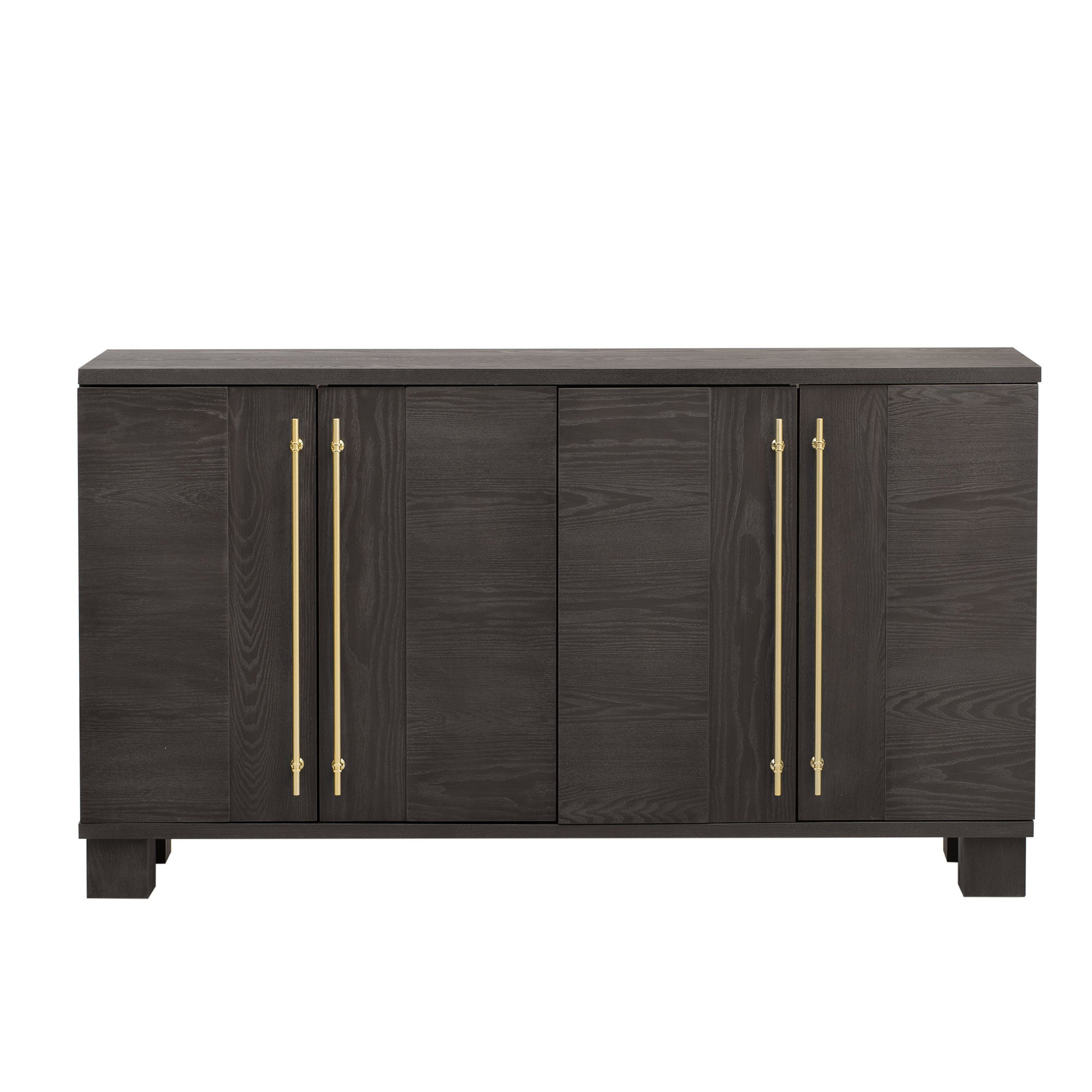 Wood Sideboard Buffet, 60 in Taupe with Gold Handles, 4 Doors
