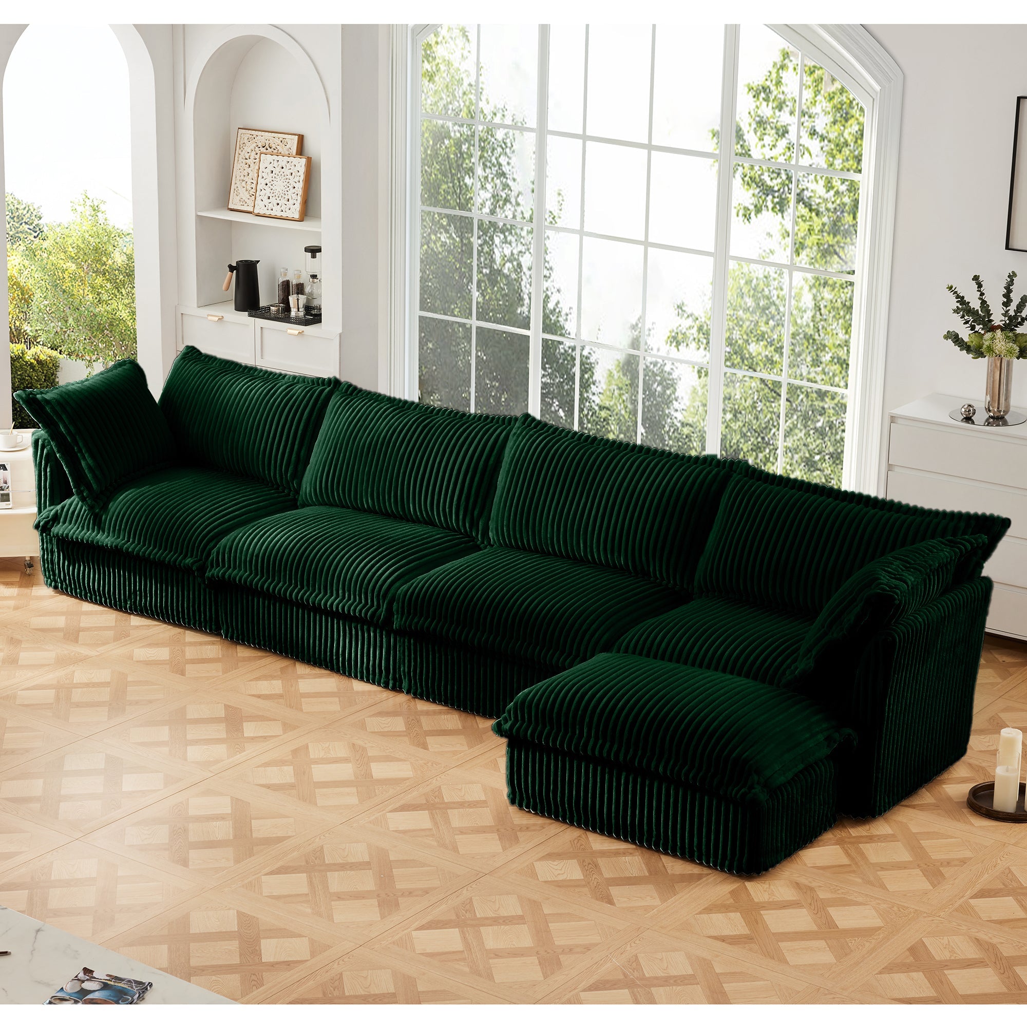 Fluffy 4-Seat Modular Sofa in Corduroy Emerald #OttOnly_1 #Fabric_Corduroy Emerald