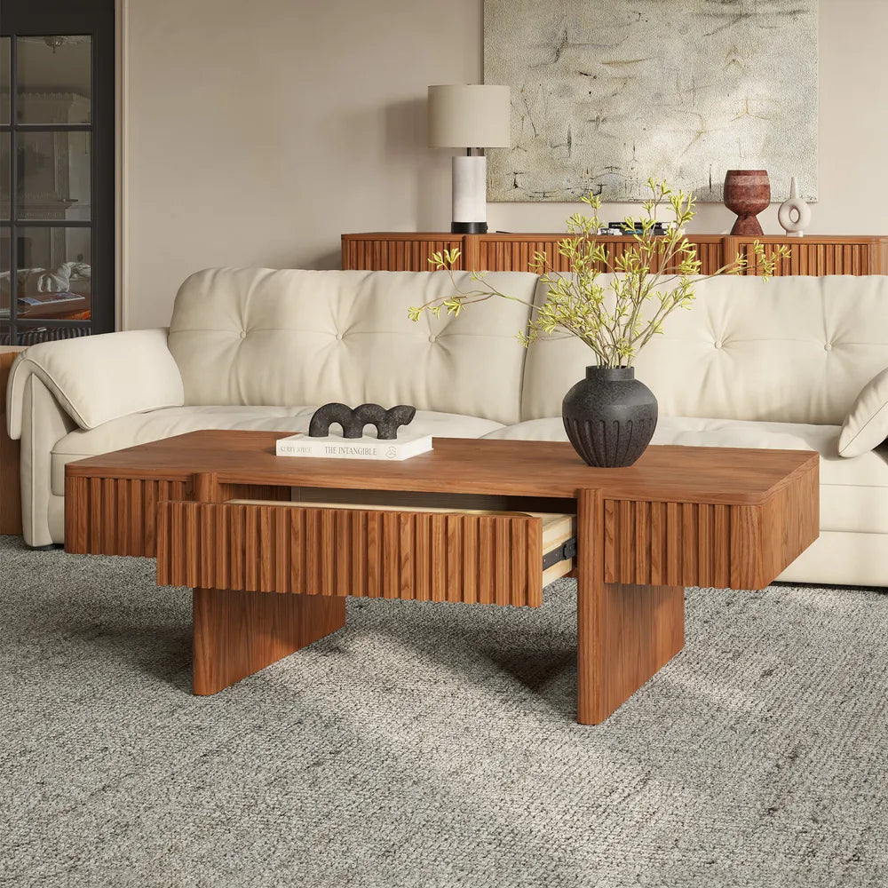 47" Solid Ash Wood Coffee Table with Hidden Storage