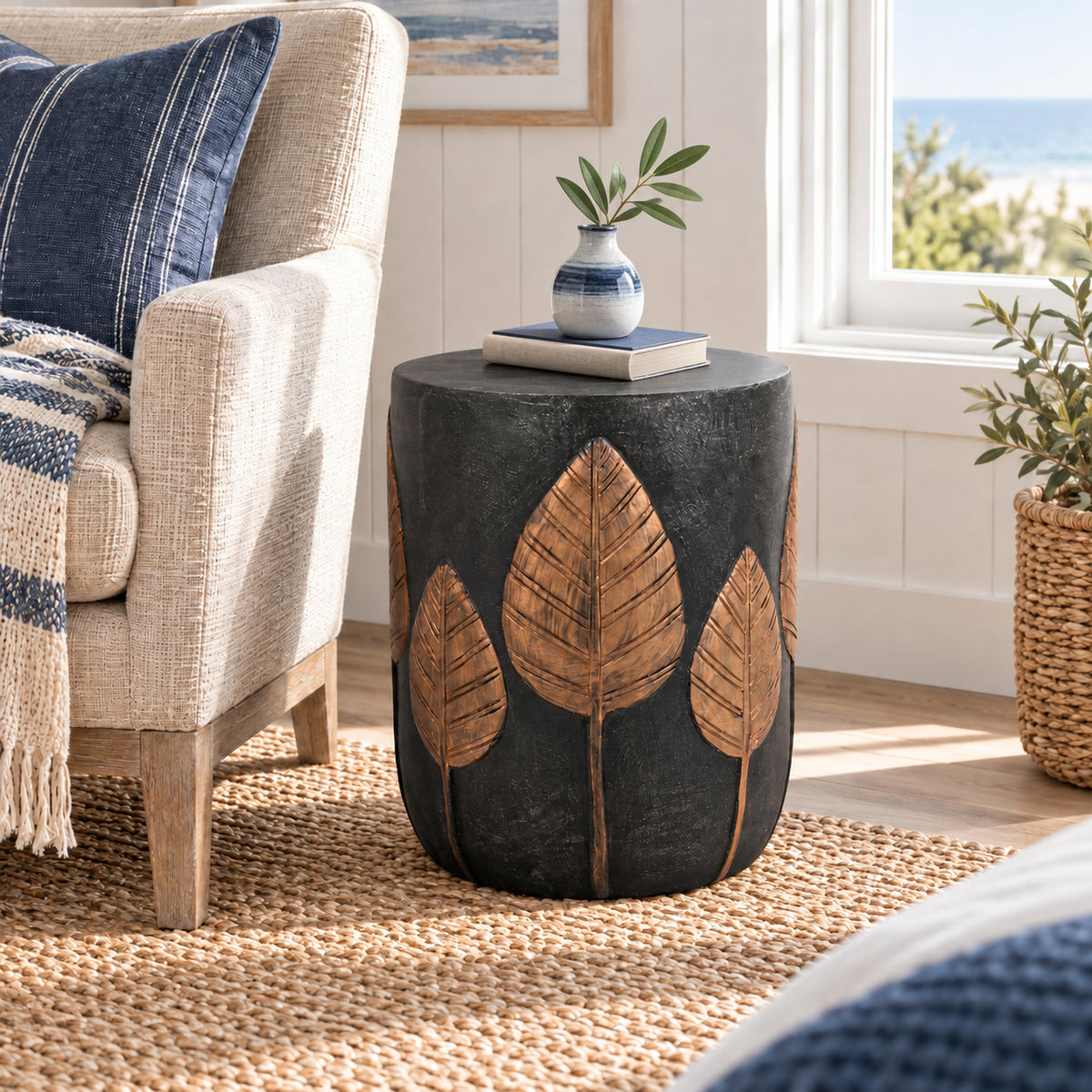Copper Concrete Outdoor Side Table, 18.5 in Tall, 15.3 in Deep