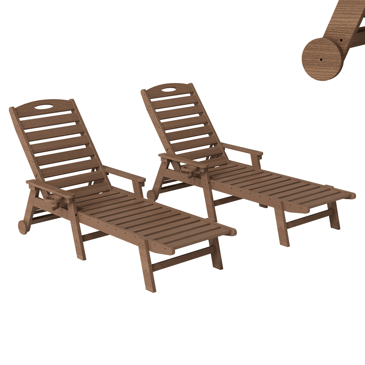 Brown HDPE Outdoor Chaise Lounge, Set of 2