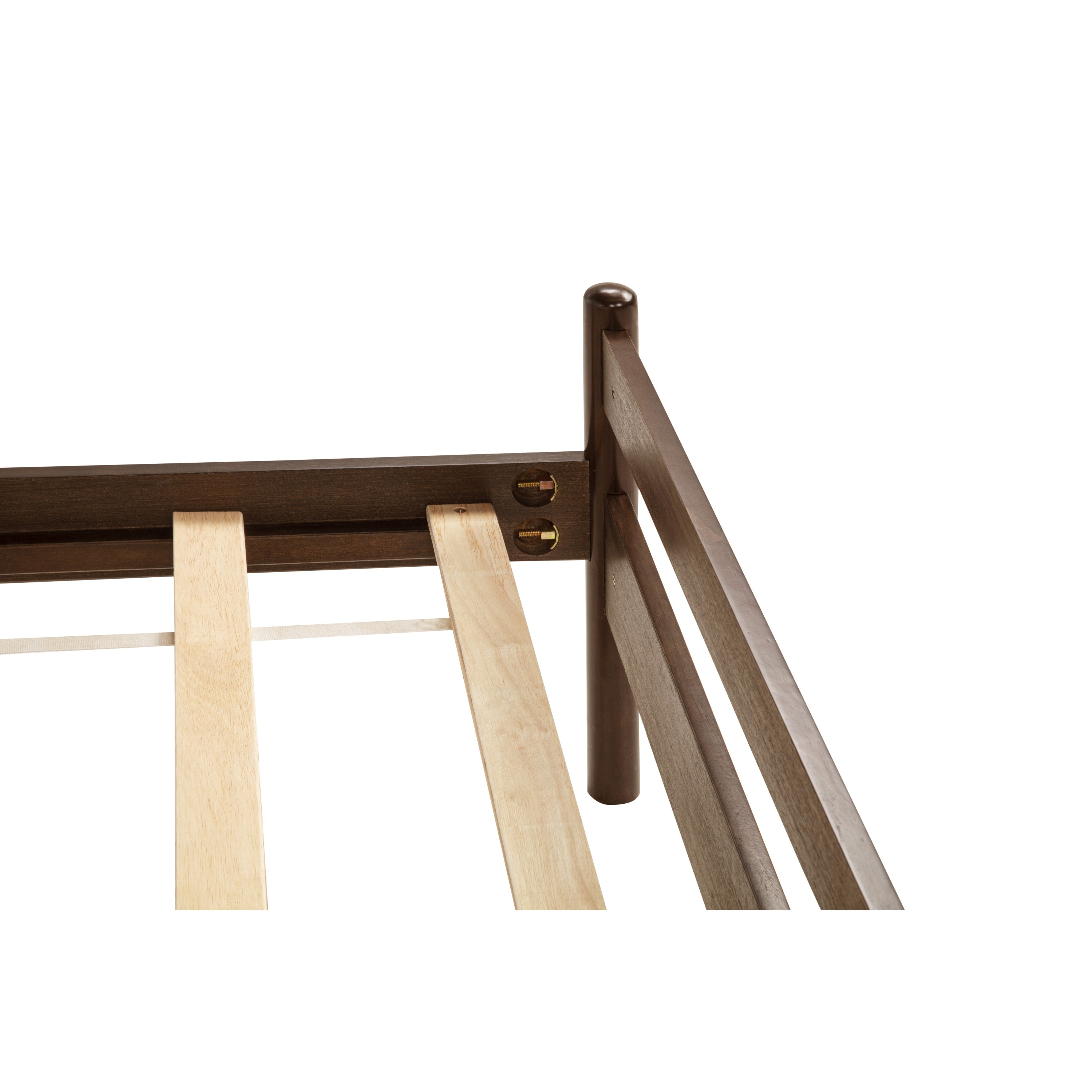 Close-up of two-piece side rail joint at footboard
