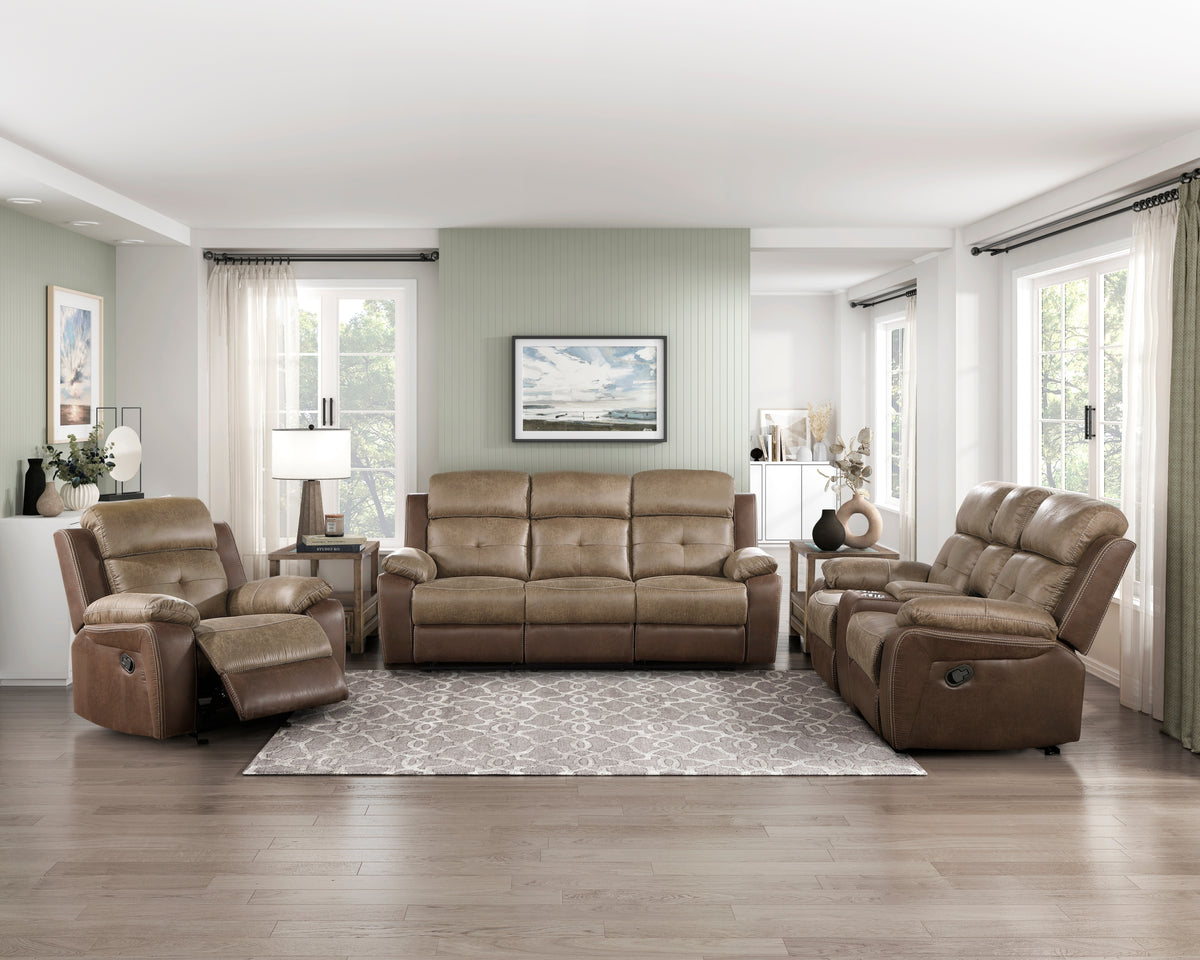 Brown Microfiber 3-Piece Reclining Living Room Set, Pillow Top Arms