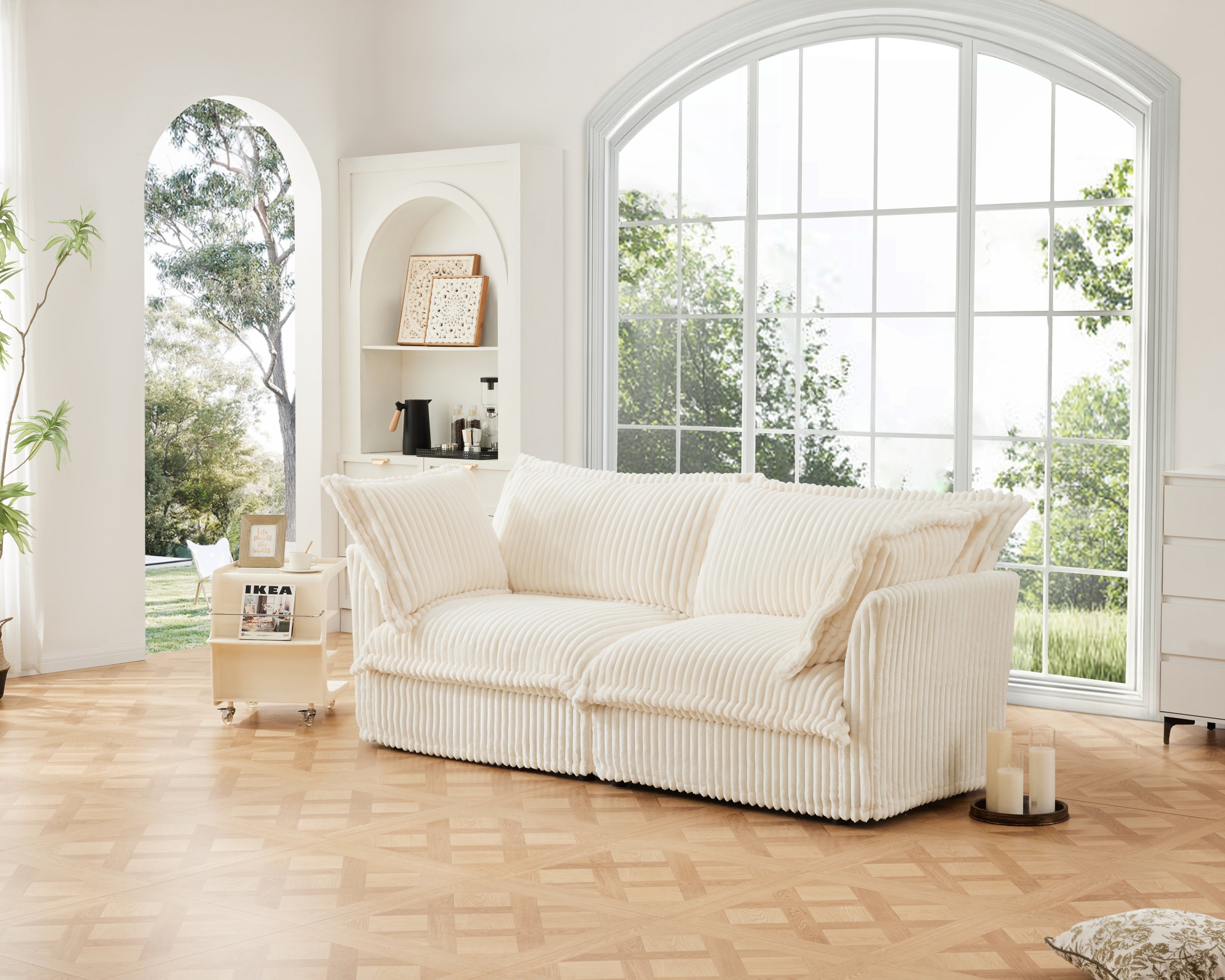 Fluffy 2-Seat Modular Sofa in Corduroy Cream #OttOnly_0 #Fabric_Corduroy Cream