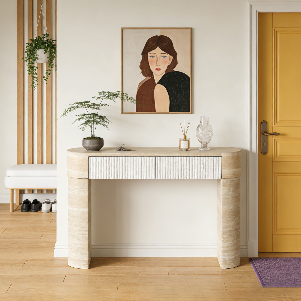 Beige Entryway Console Table with Storage