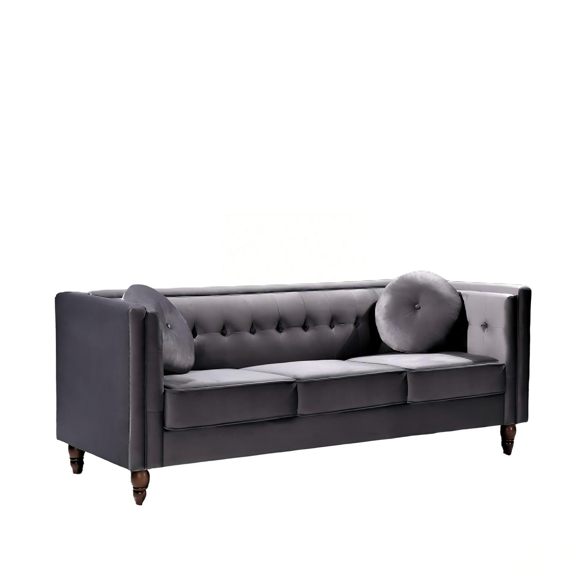 Gray Velvet 3-Seat Chesterfield Sofa, 80.7 in Wide