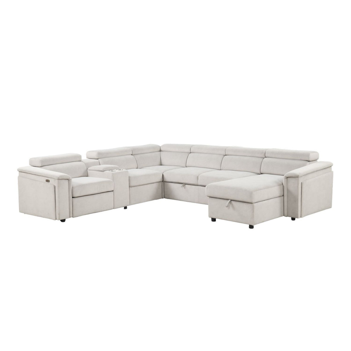Beige Power U-Shaped Reclining Sectional with Chaise, Right-Facing