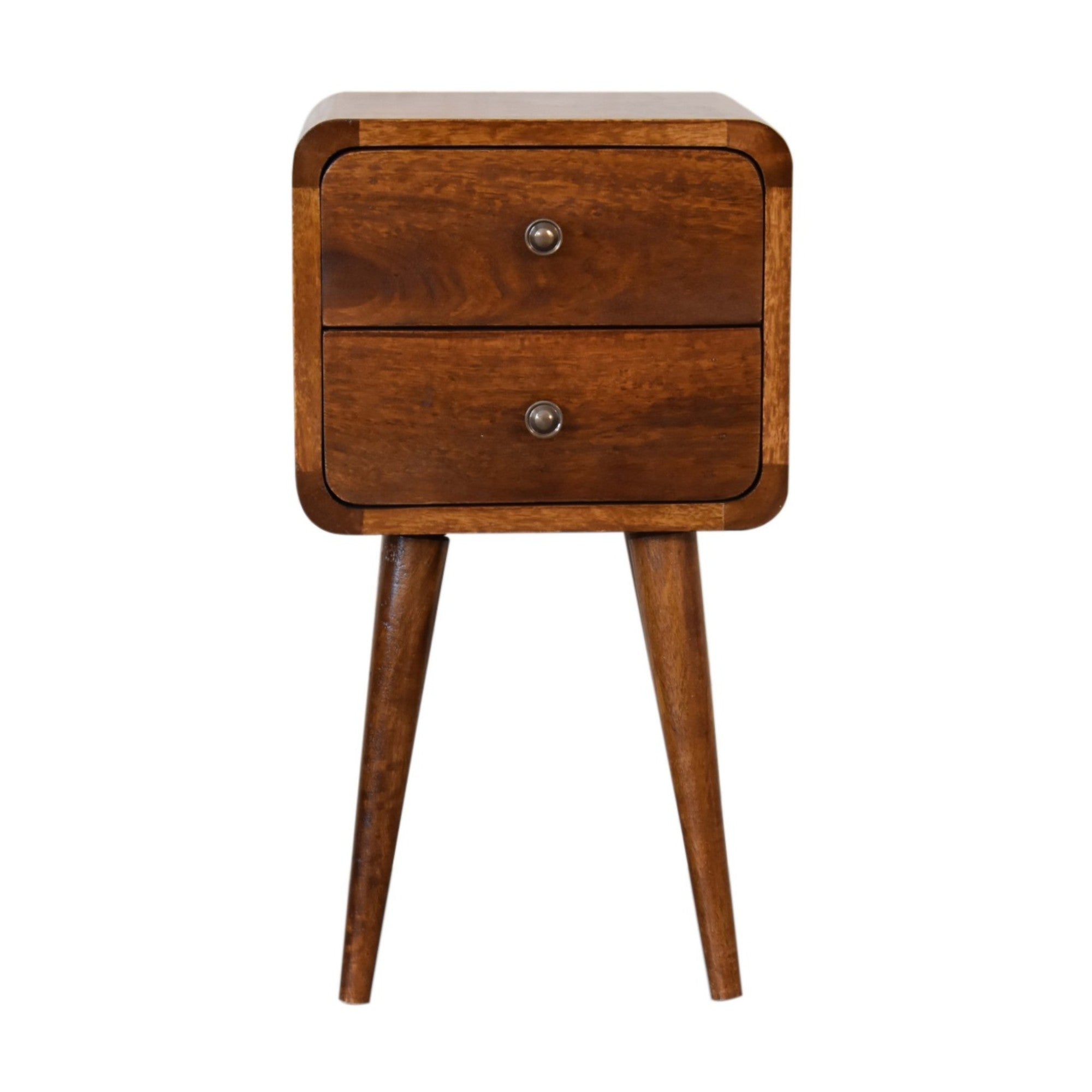 Curved 2 Drawer Nightstand, Wood, Beige Brown