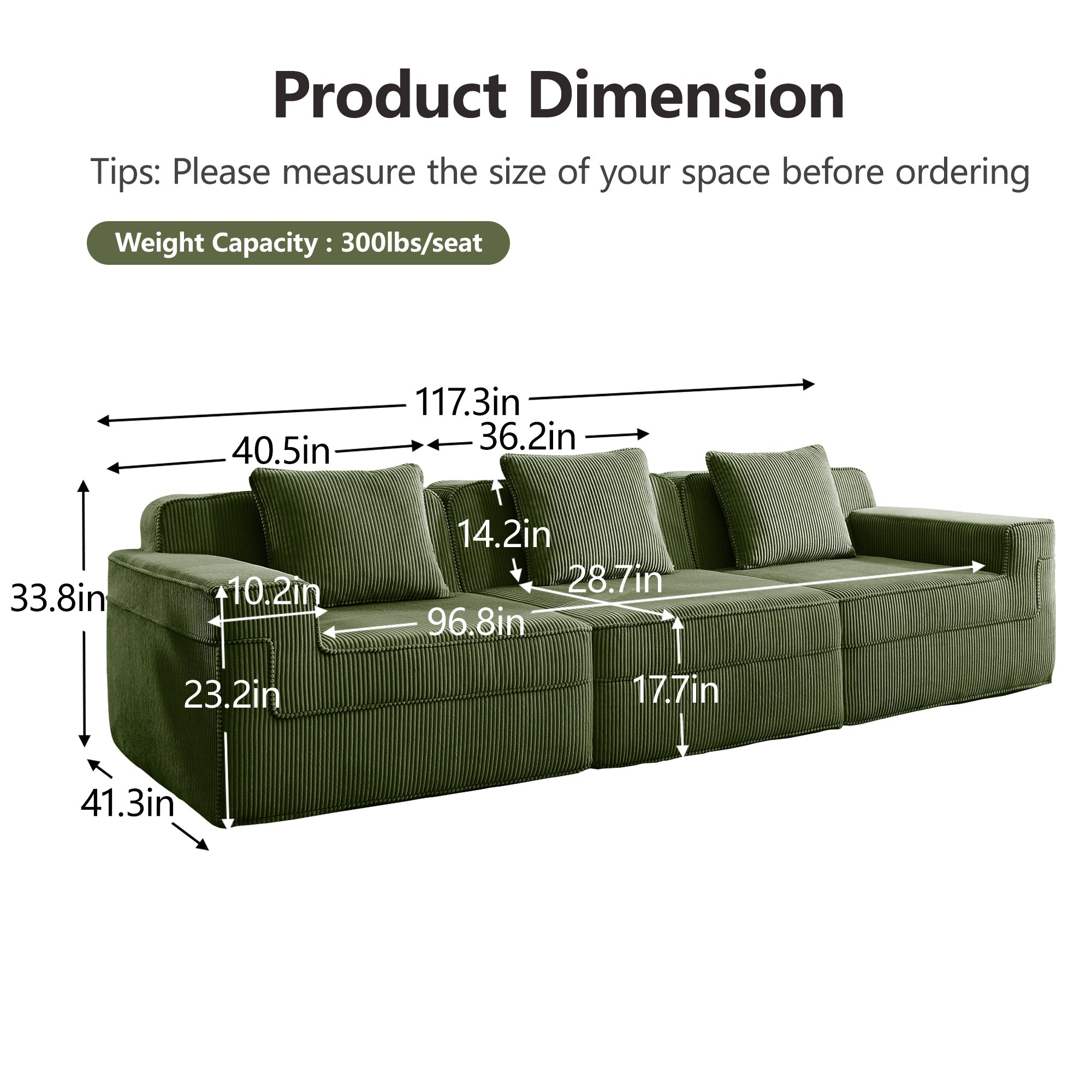 Hudson 3-Seat Boneless Couch in Olive #OttOnly_0 #Color_Olive