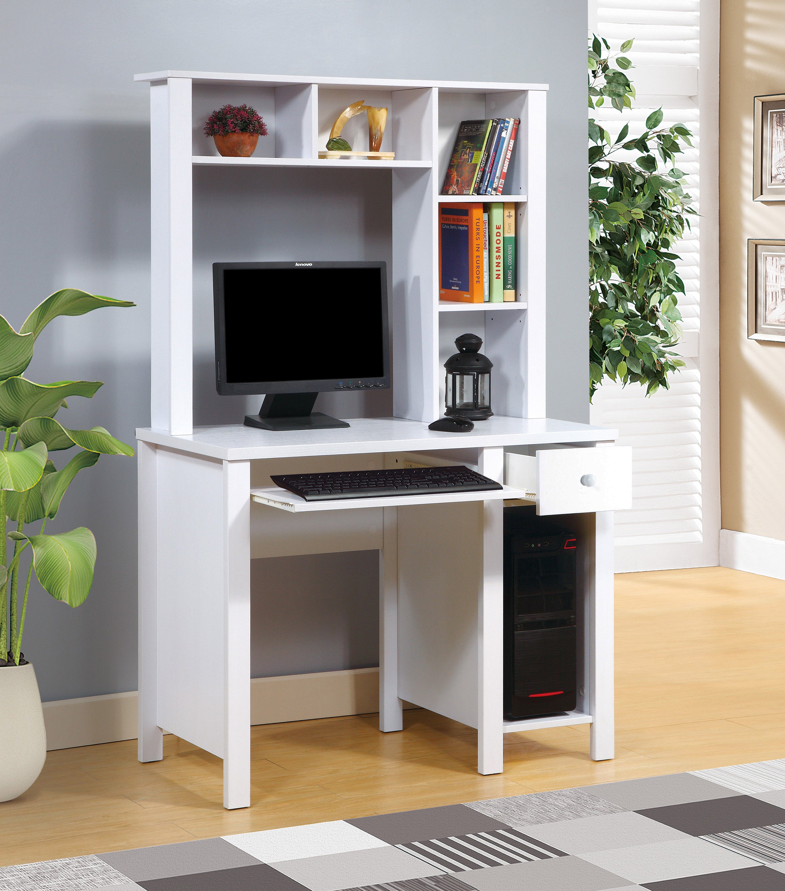 Computer Desk with Hutch, Workstation, 39 in, White