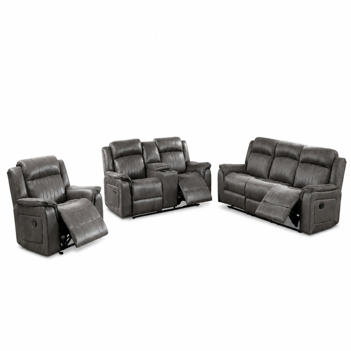 Blue Vegan Leather Reclining 3-Piece Living Room Set, 6-Seat