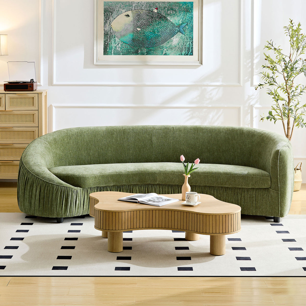 Green 4-Seat Curved Sofa, 92.1 in Wide