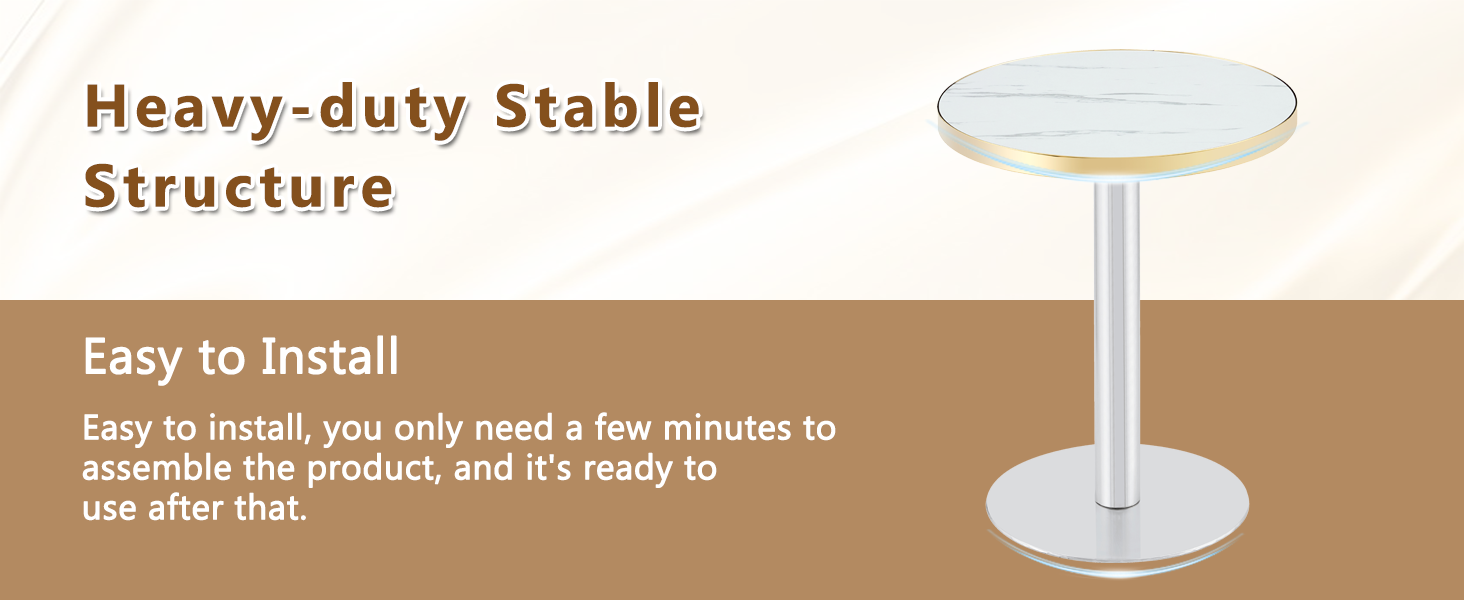 Feature graphic showing the heavy-duty structure and easy assembly of the bistro table