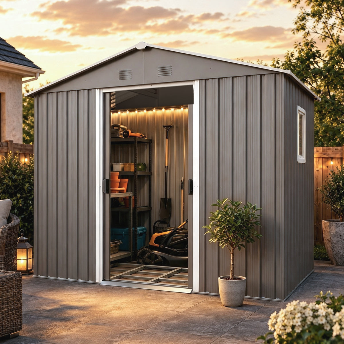 4x8 ft Gray Metal Storage Shed with Window