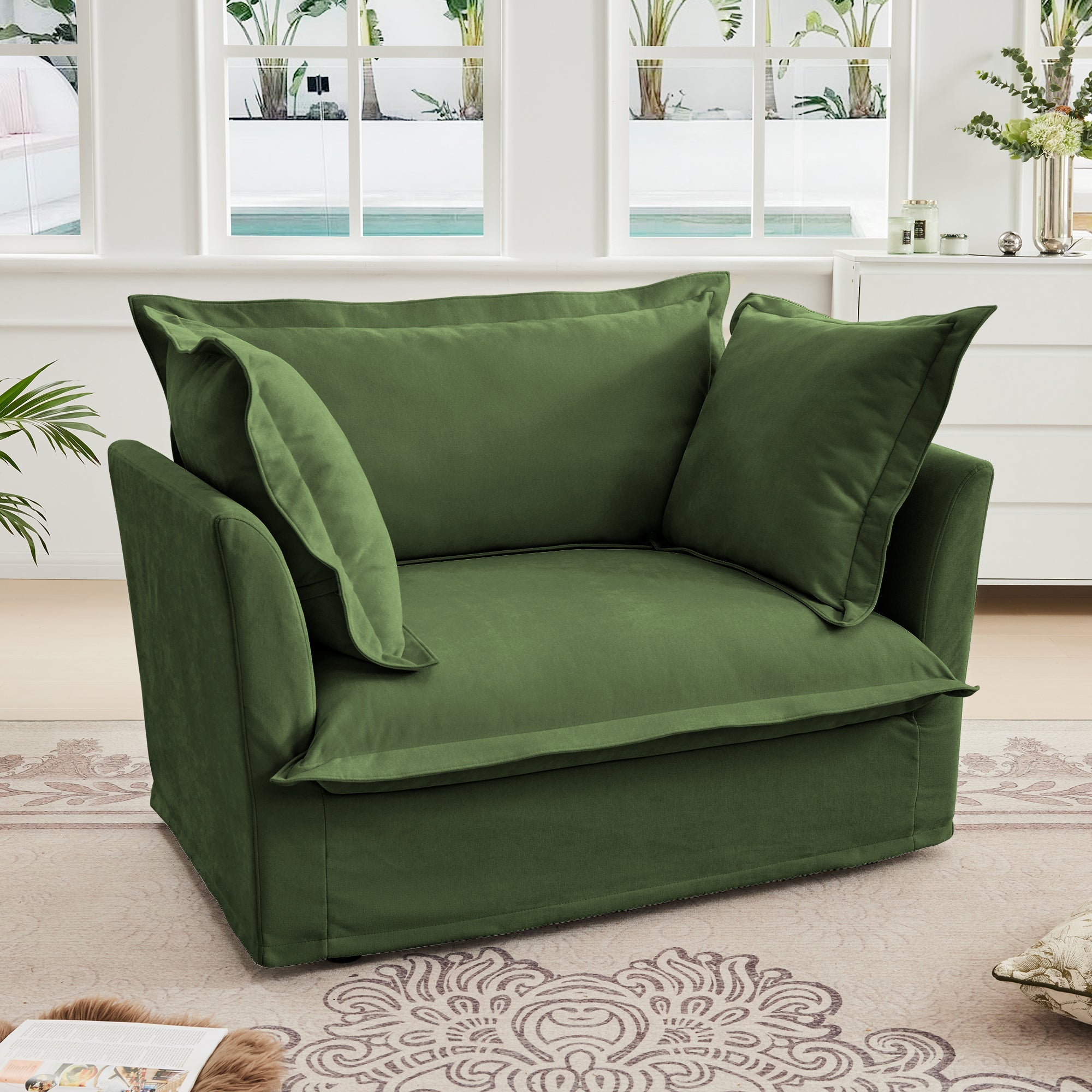 Fluffy Lounge Chair in Chenille Olive #Fabric_Chenille Olive