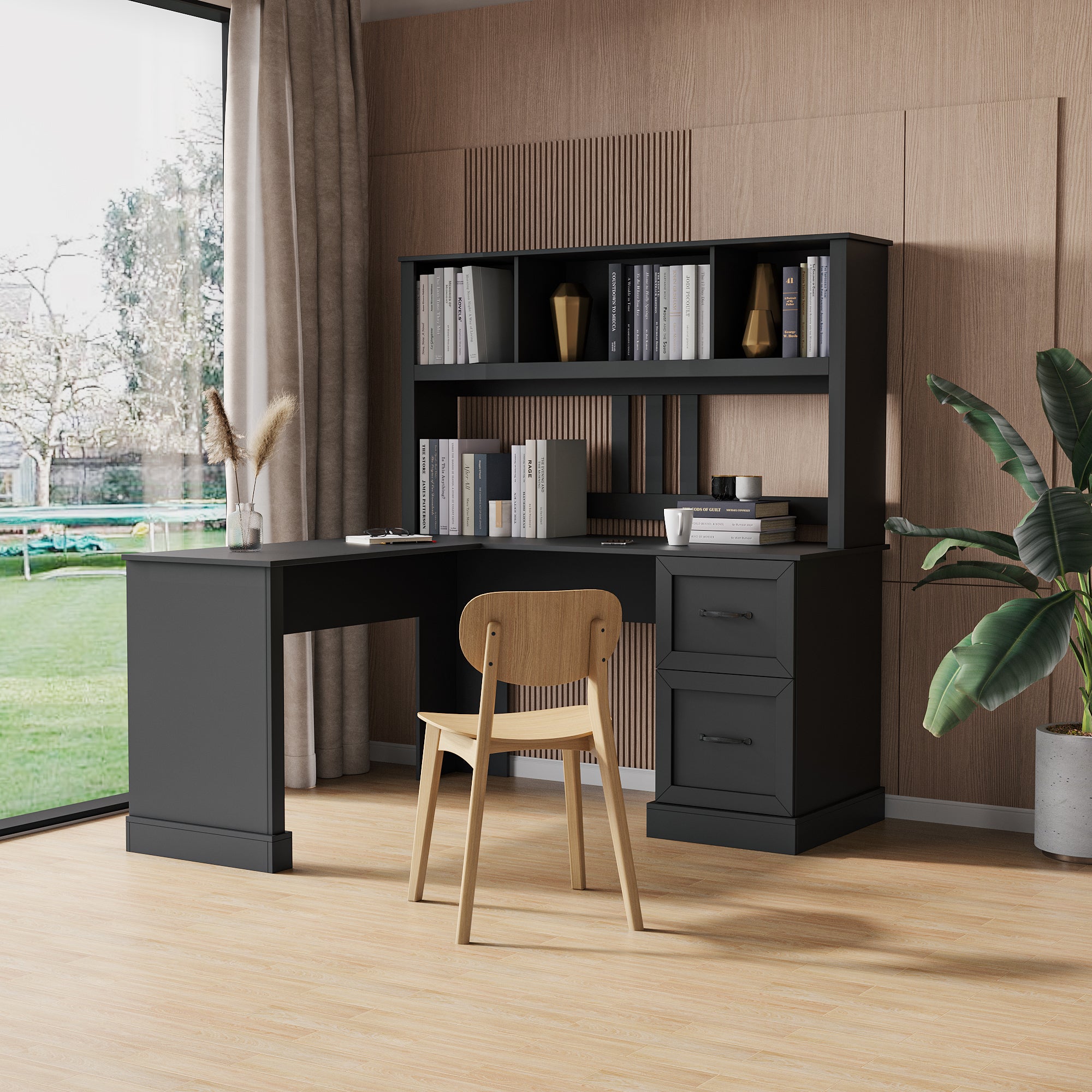 Computer Desk with Hutch, Workstation, 59.8 in, Black