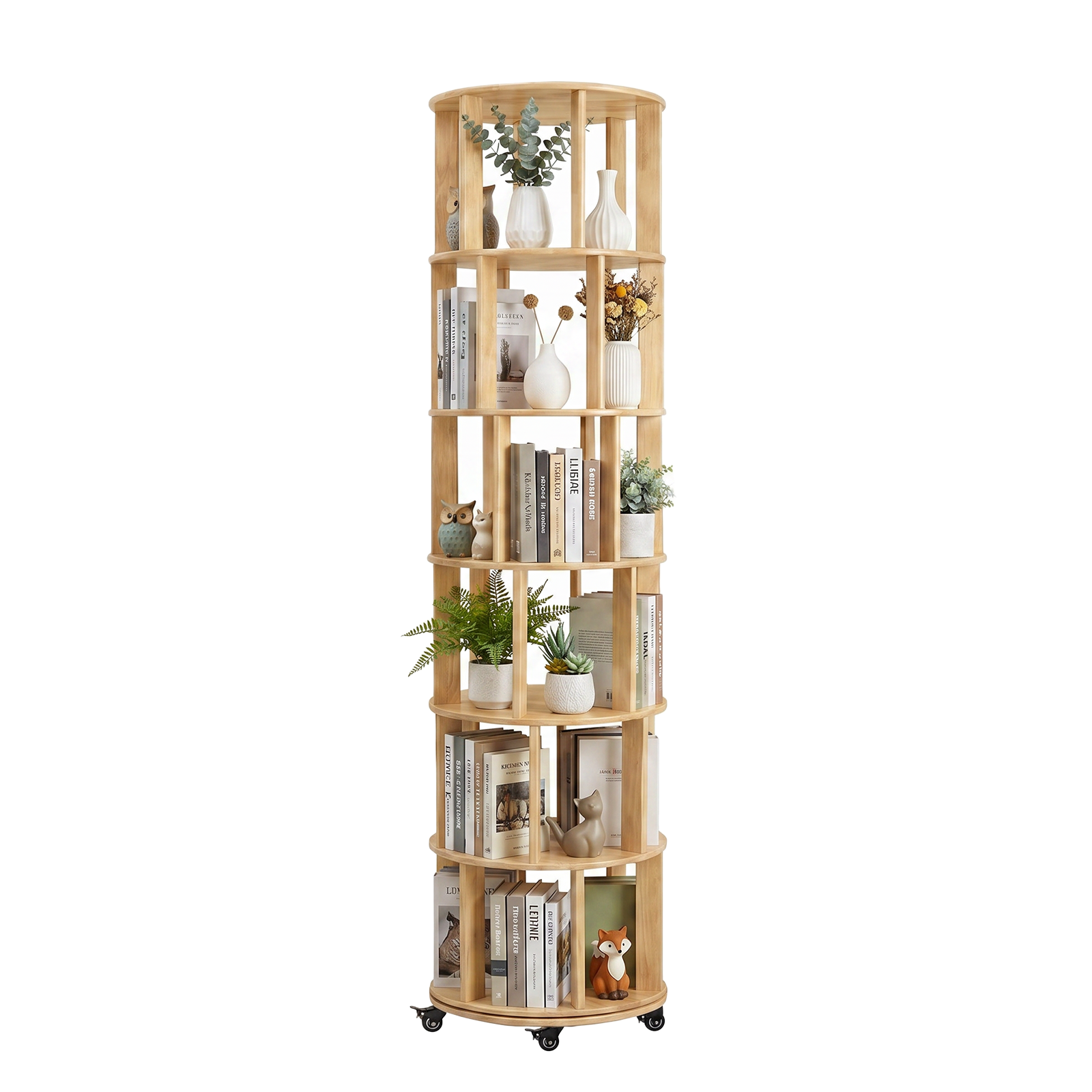 Rolling Bookcase with Lock, 17.3 in, Natural